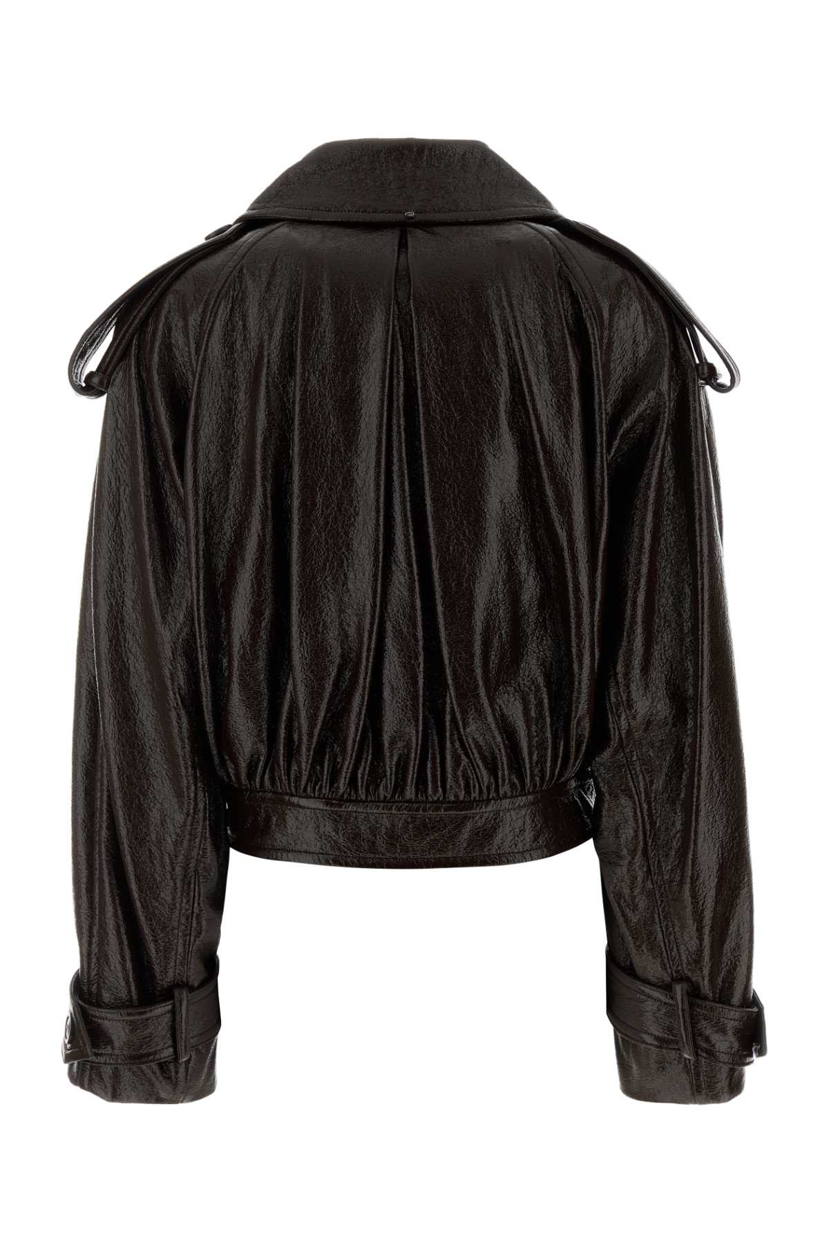 Sportmax Short Trench Coat With Patent Effect And Bomber Inspired Details In Brown