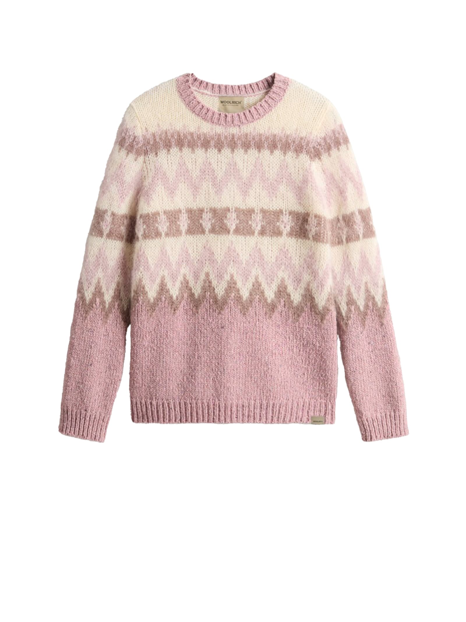 Shop Woolrich Pink Crewneck Sweater With Pattern In Cognac