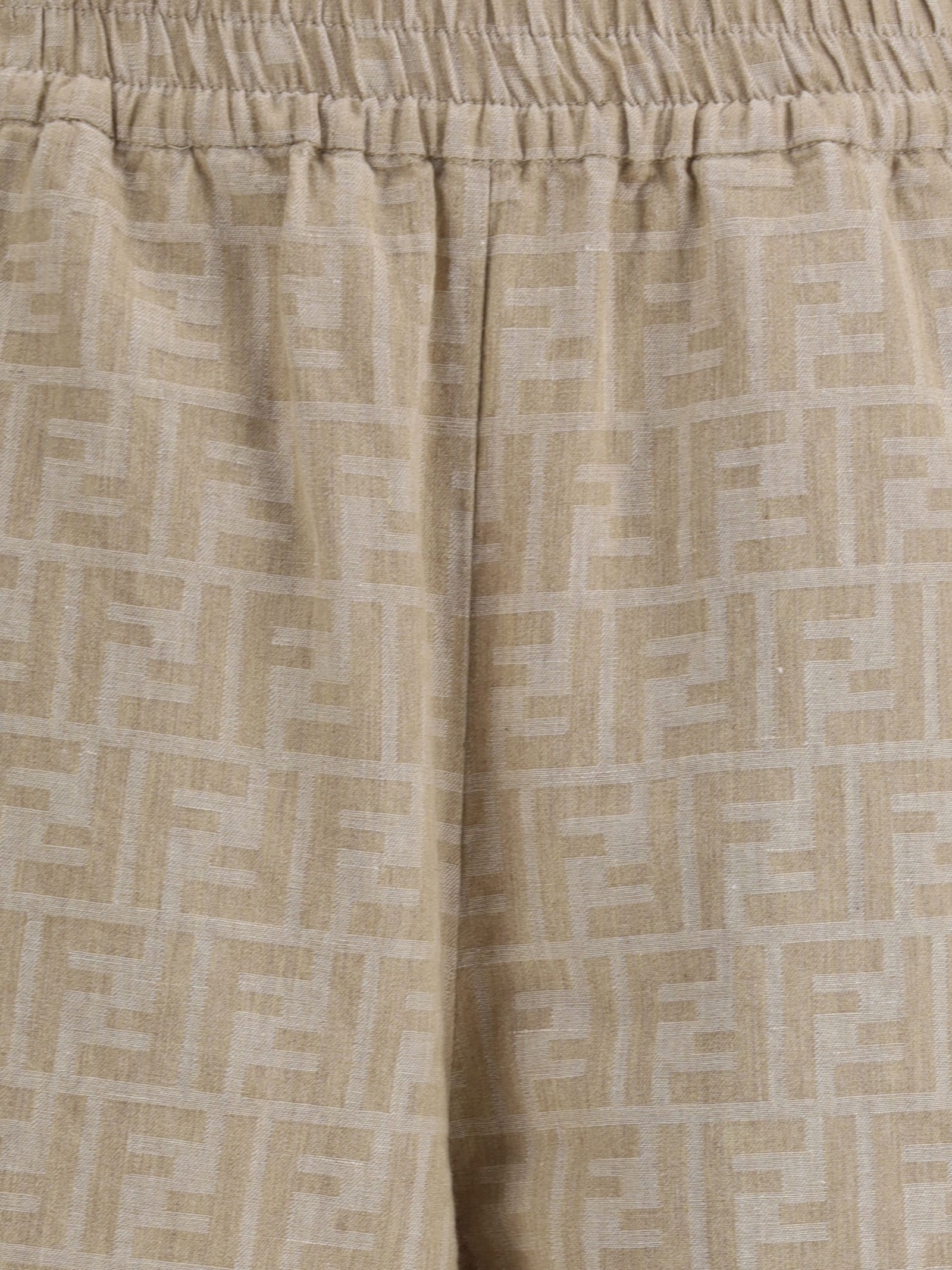 Fendi Women Ff Cotton And Linen Trousers In Neutral