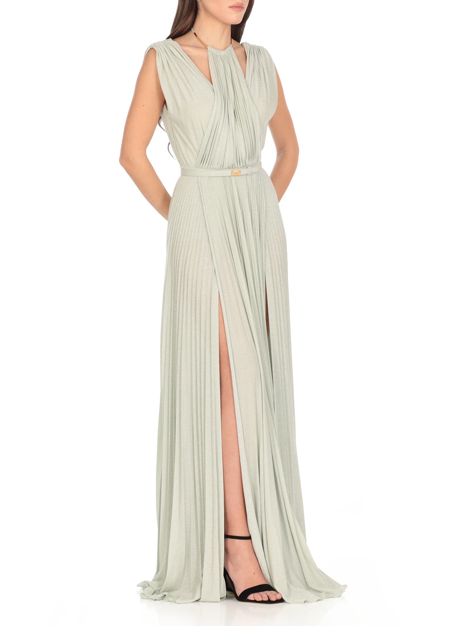 Elisabetta Franchi Red Carpet Dress Made Of Lurex Jersey Fabric With Belt