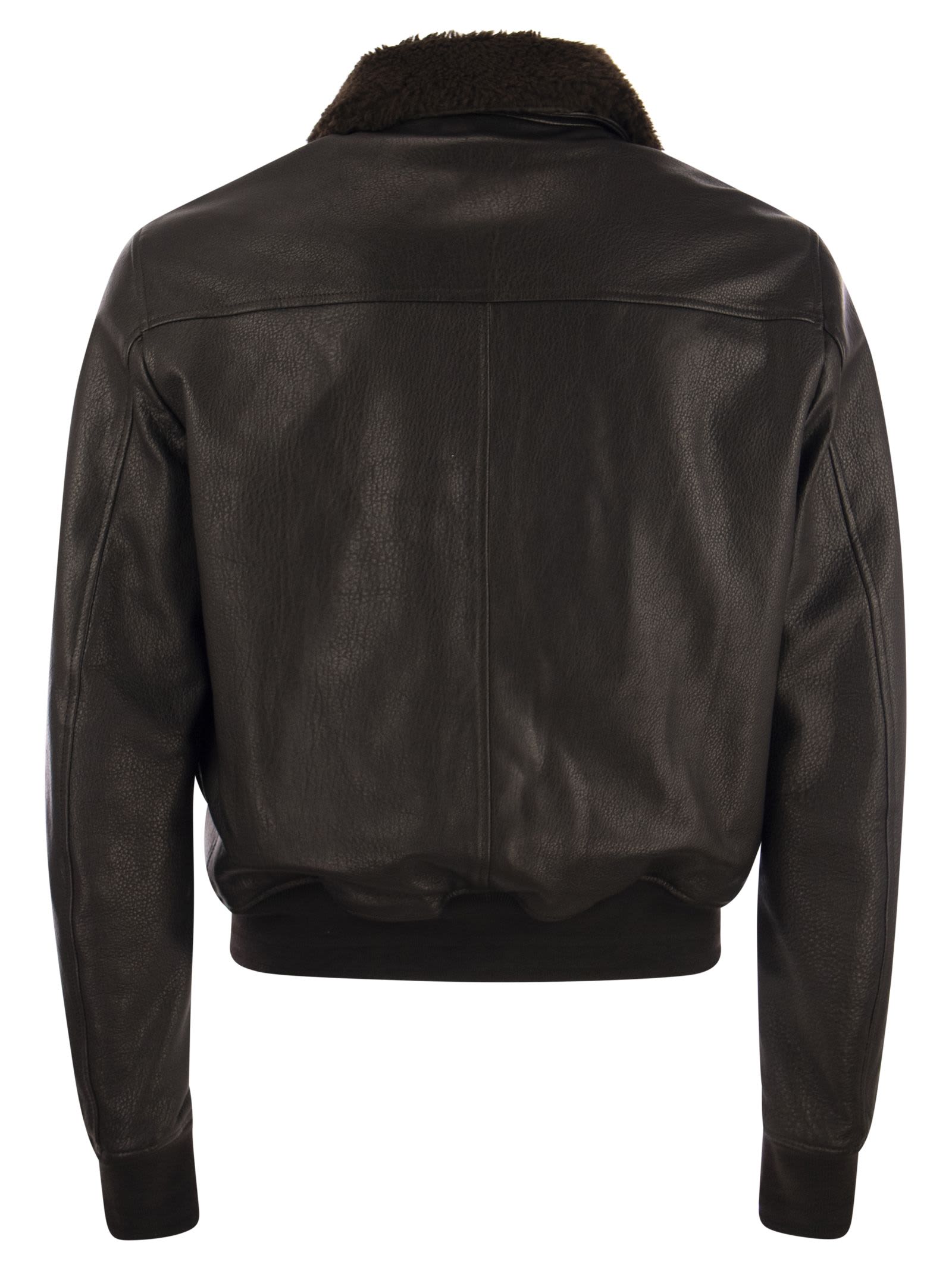 Shop Tagliatore Lambskin Bomber Jacket In Dark Brown