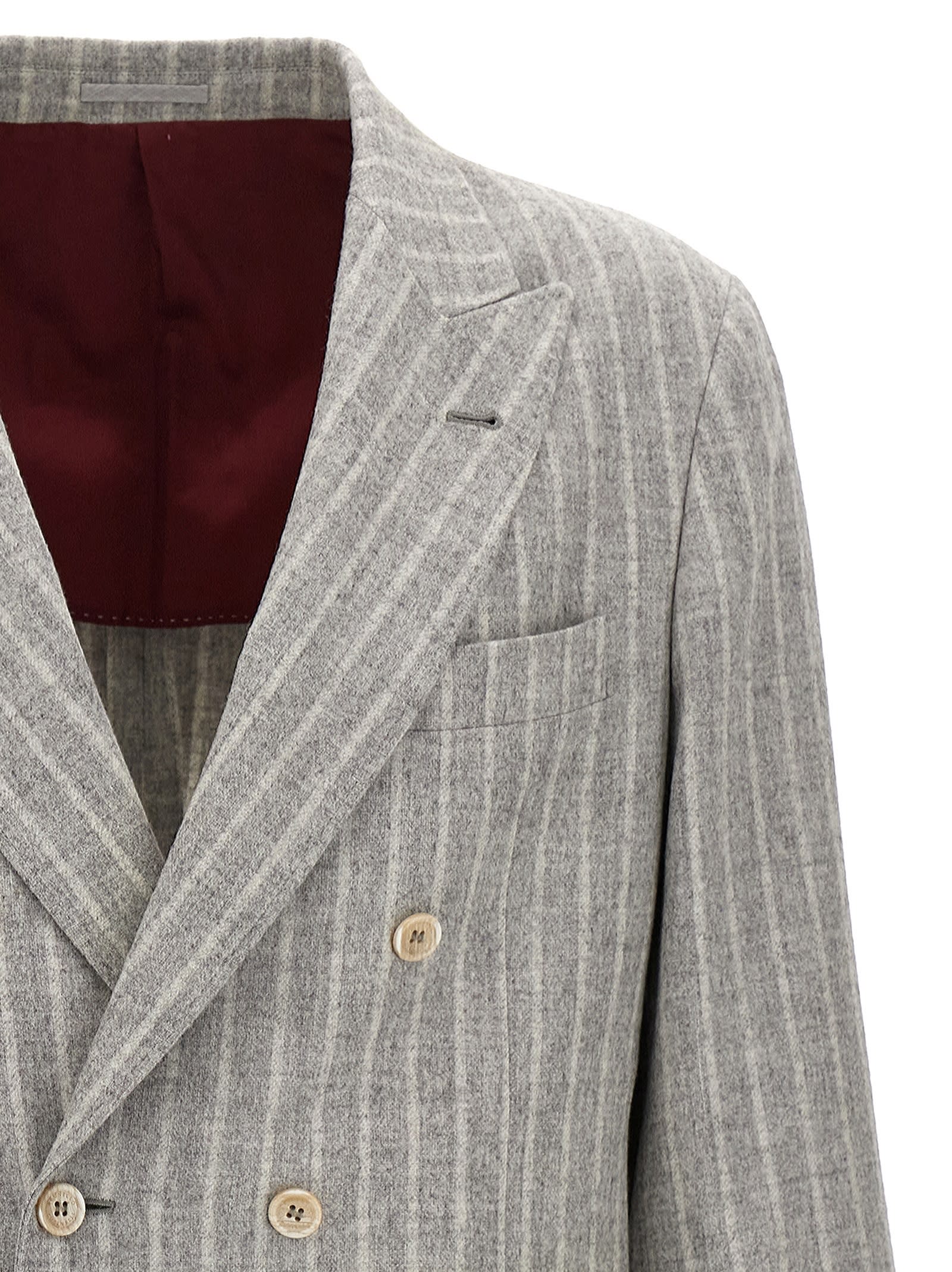 Shop Brunello Cucinelli Pinstripe Blazer In Gray