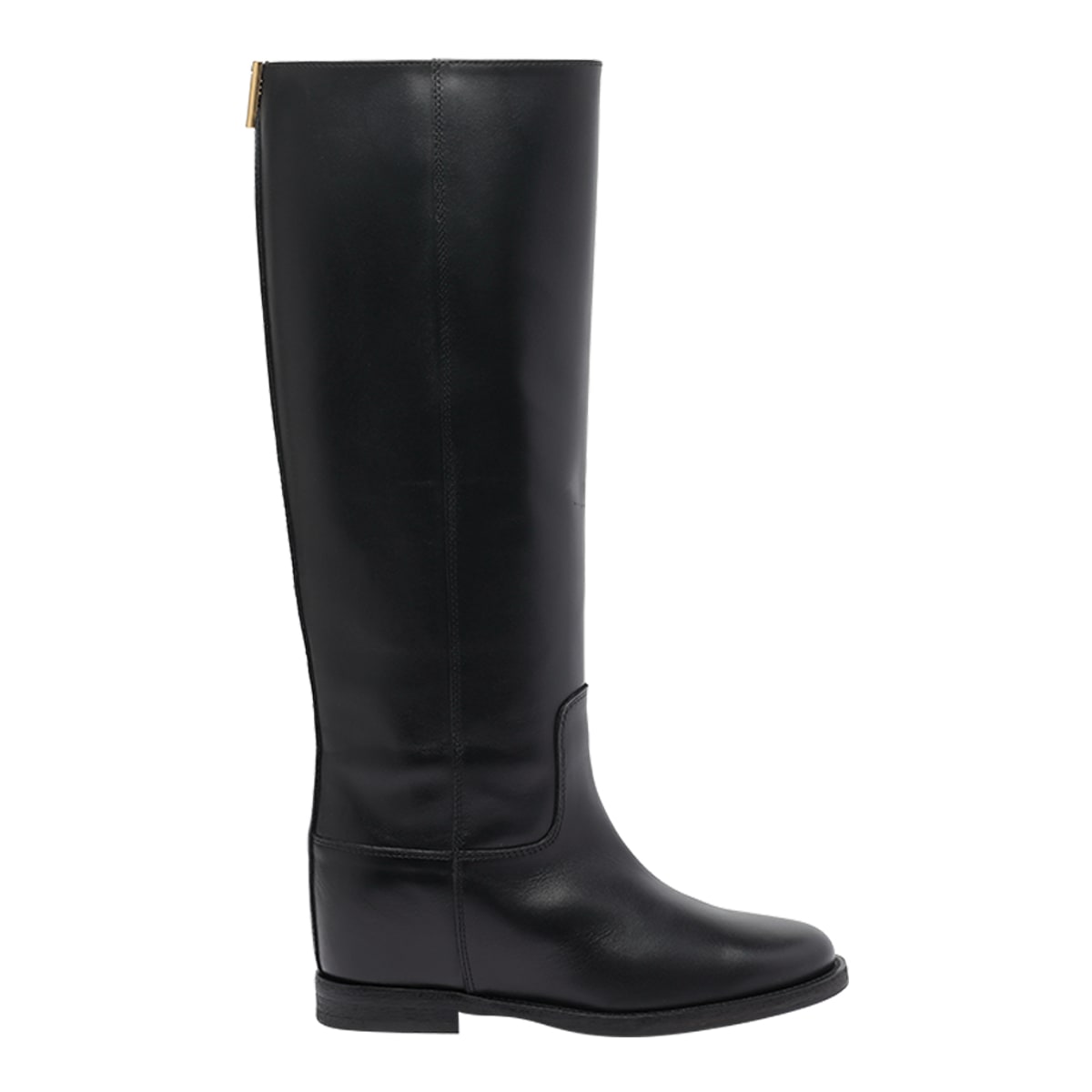 Via Roma 15 V-logo Leather Knee-high Boots In Black