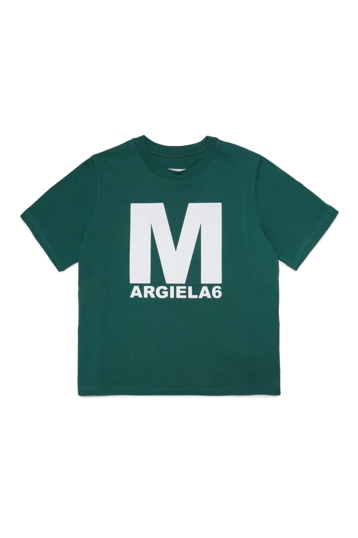Shop Mm6 Maison Margiela Mm6t52u T-shirt Maison Margiela Green T-shirt In Jersey With Thick Logo In Verde