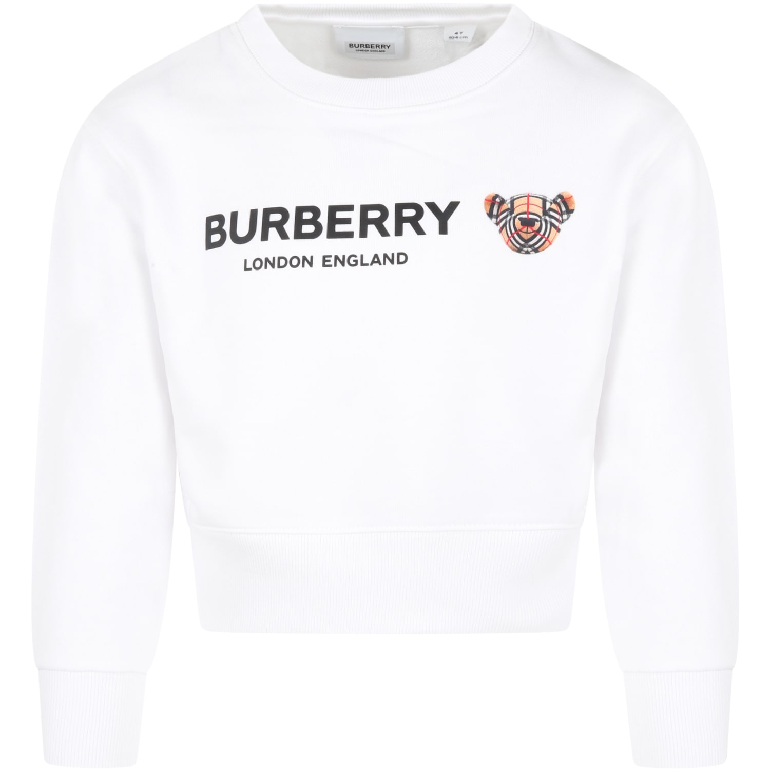 Burberry White Sweatshirt For Girl With Iconic Bear