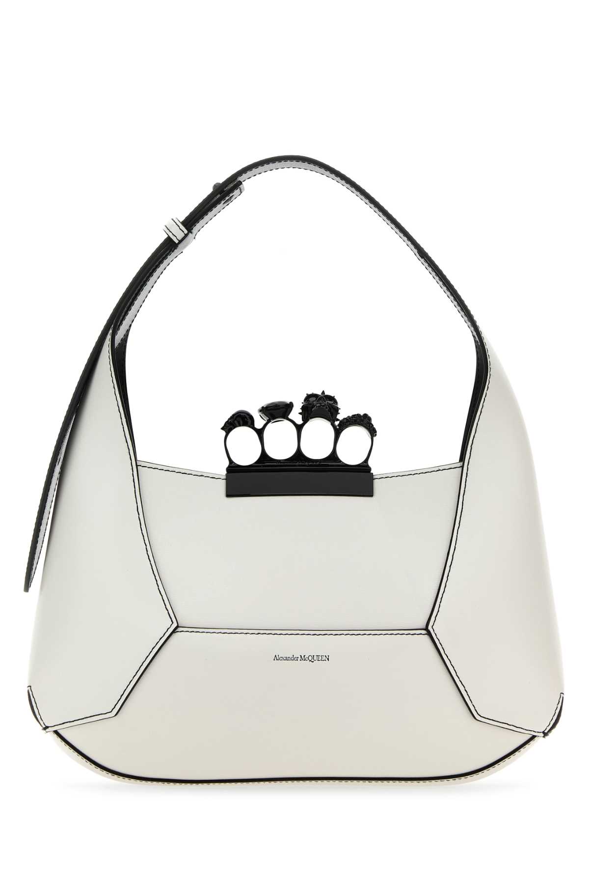 Alexander Mcqueen Women Silver Leather Jewelled Hobo Handbag Medium In Softivory