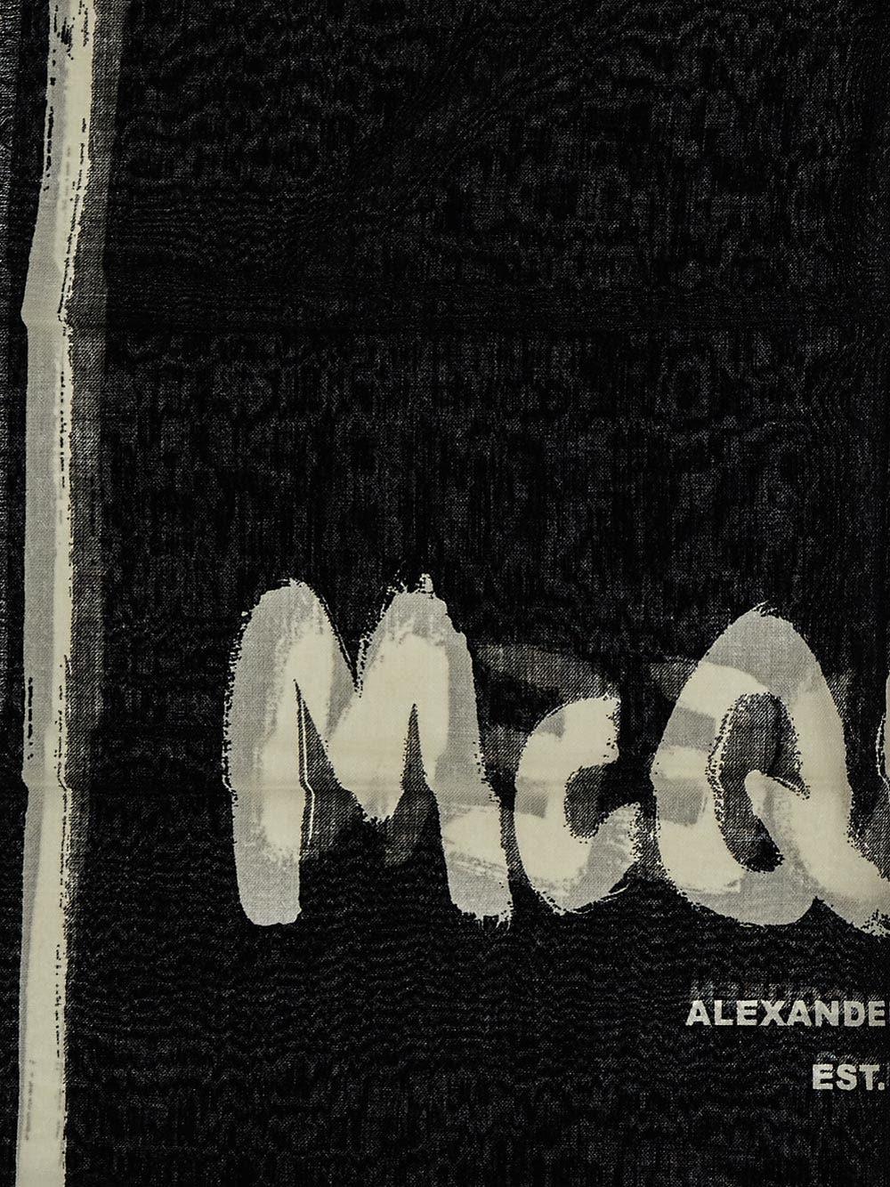 Shop Alexander Mcqueen Printed Scarf In Black