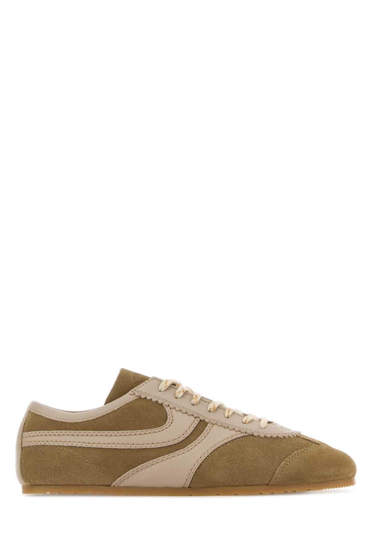 Dries Van Noten Women Beige Low-top Sneakers With Two-tone Lace-up In Suede Woman In White
