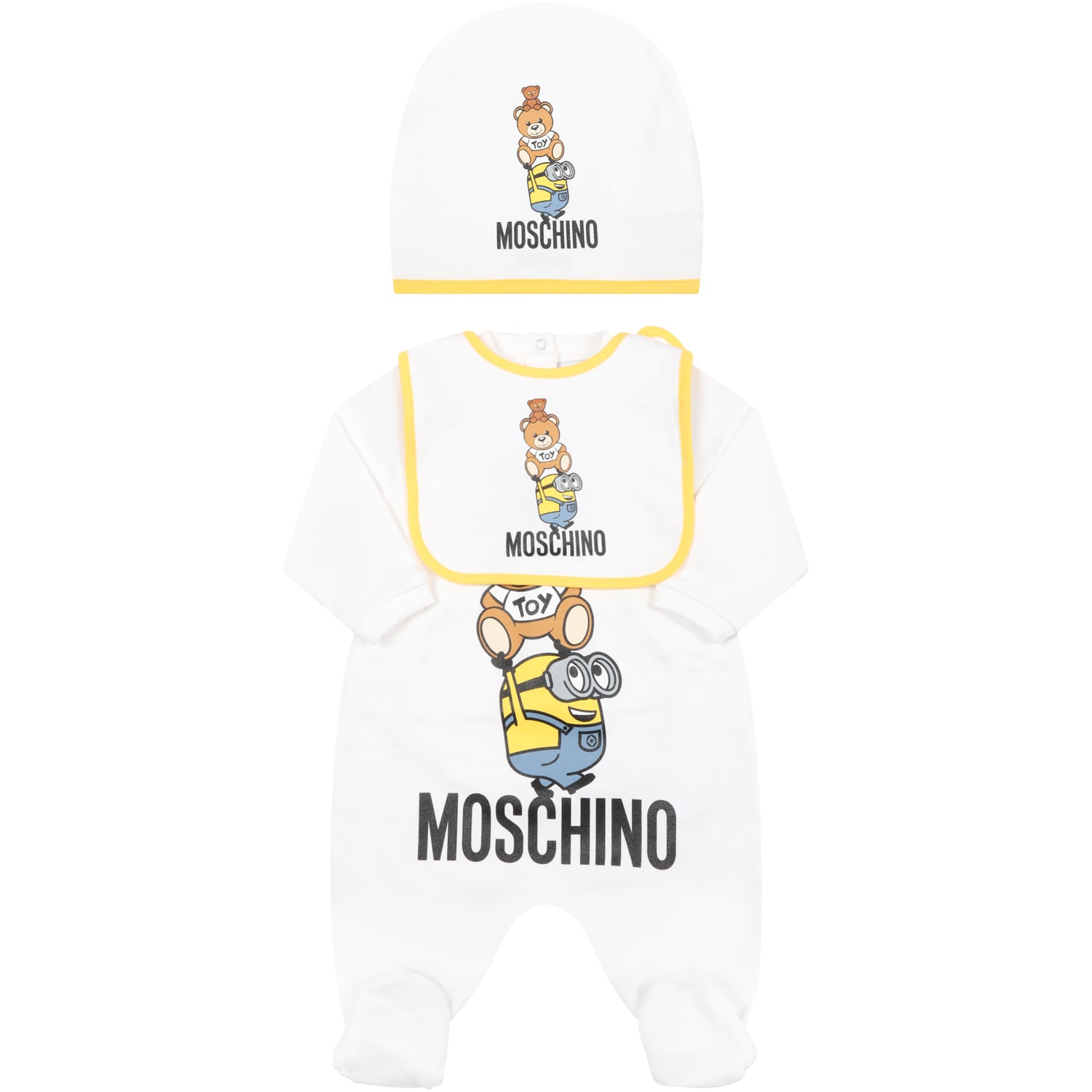 Moschino White Set For Babykids With Minions And Black Logo