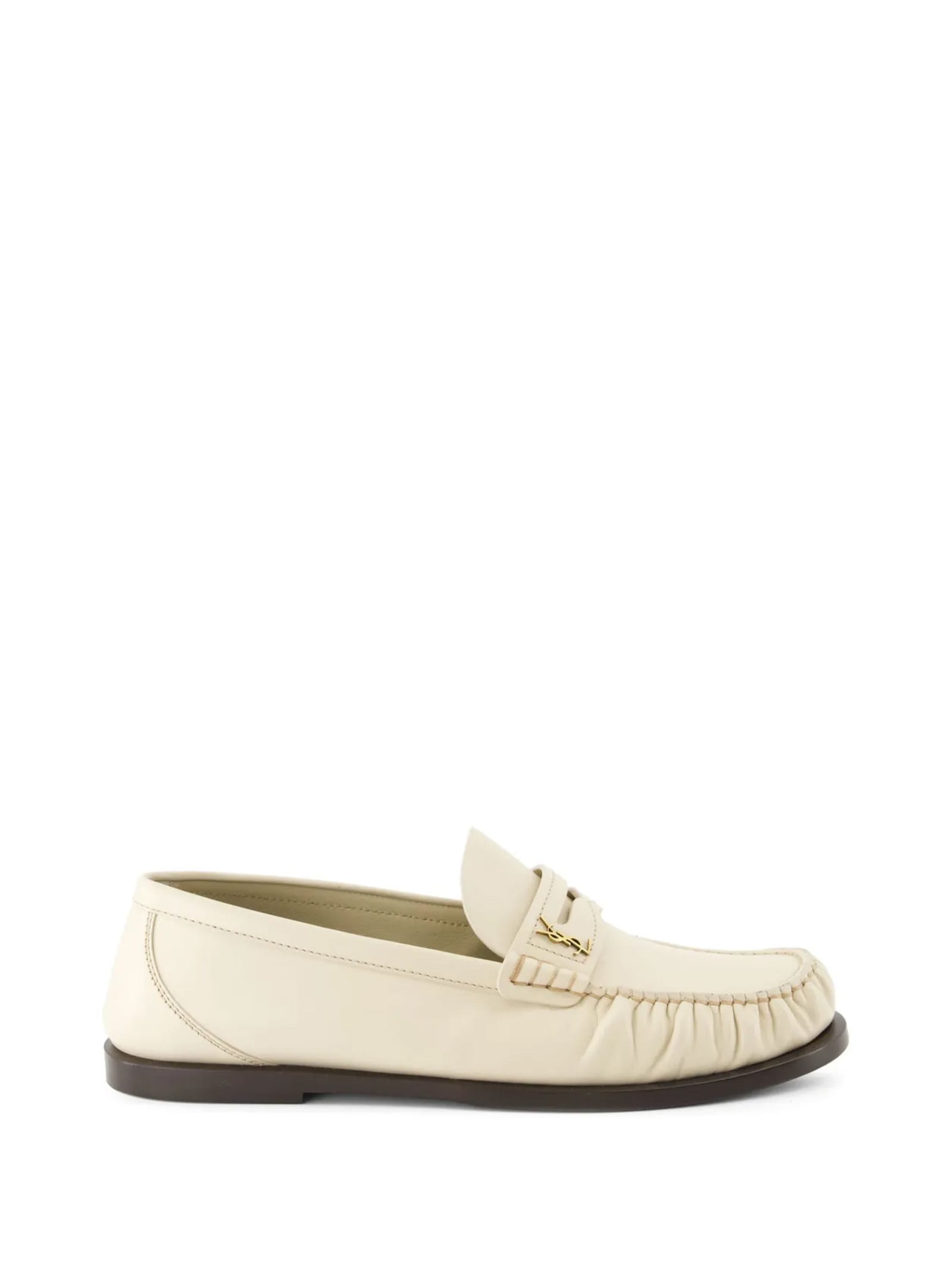 Saint Laurent Le Loafer Gathered Glossed-leather Loafers In Nude