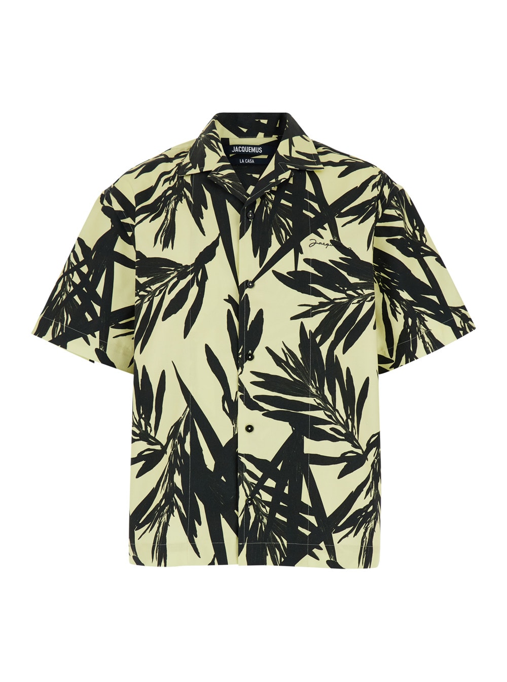 Shop Jacquemus La Chemise Jean Multicolor Bowling Shirt With Palm Print In Cotton Man