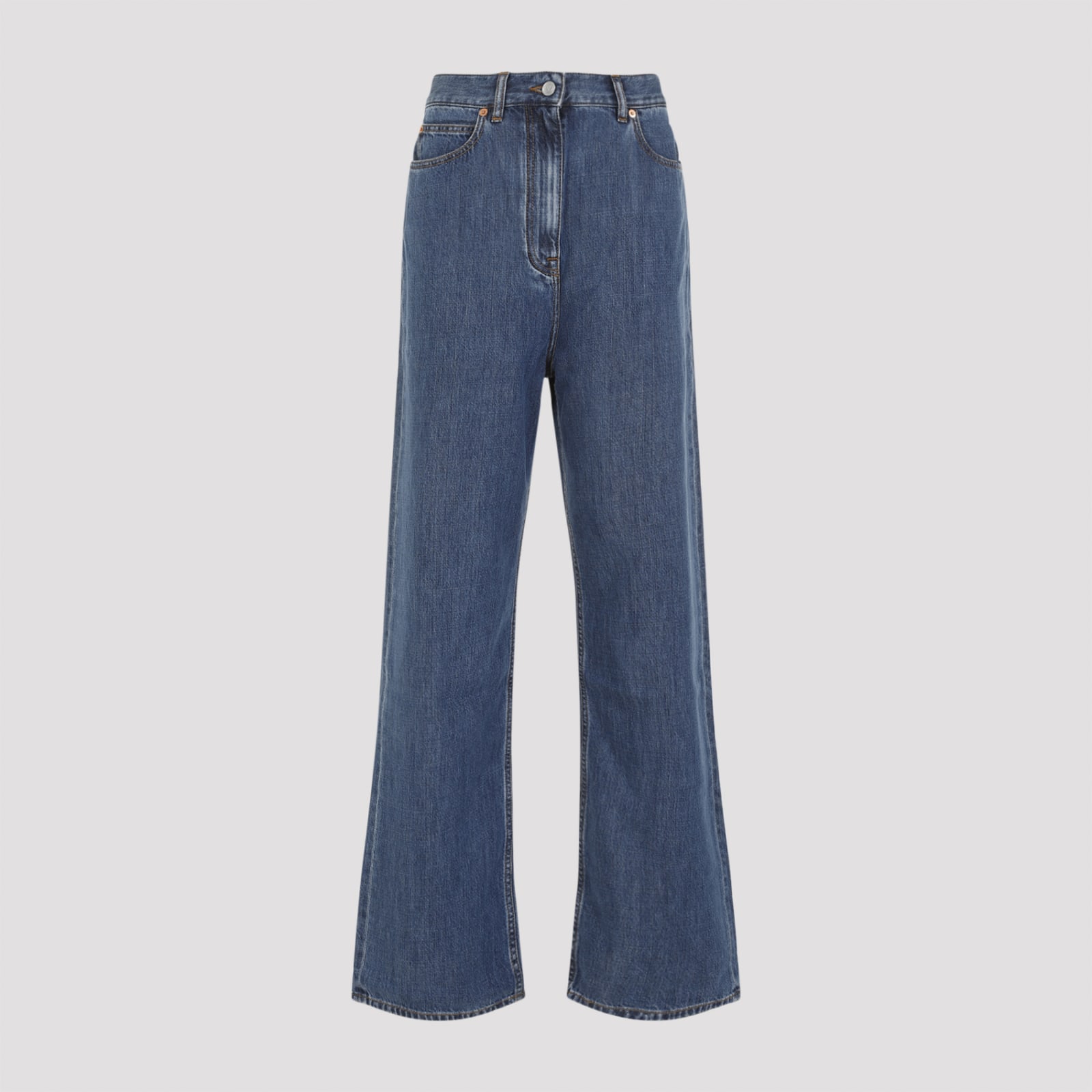 Shop Valentino Denim Pants In Medium Blu