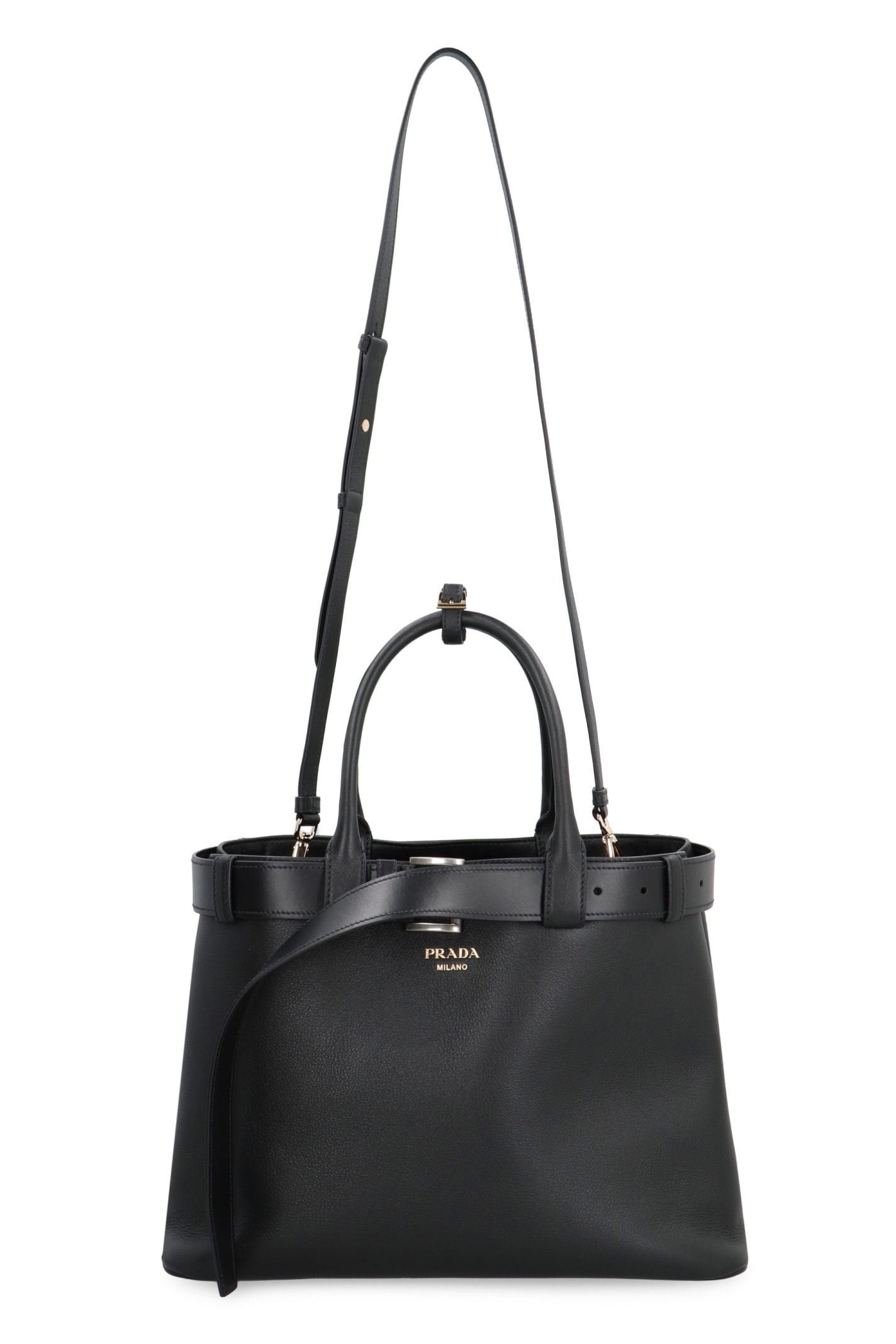 Shop Prada Buckle Leather Bag In Black