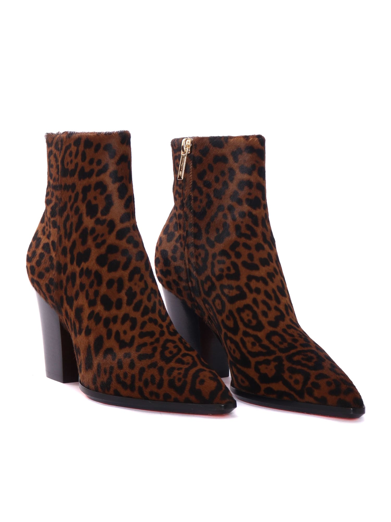 Santoni Leopard-print Block-heel Ankle Boots In Animal Print
