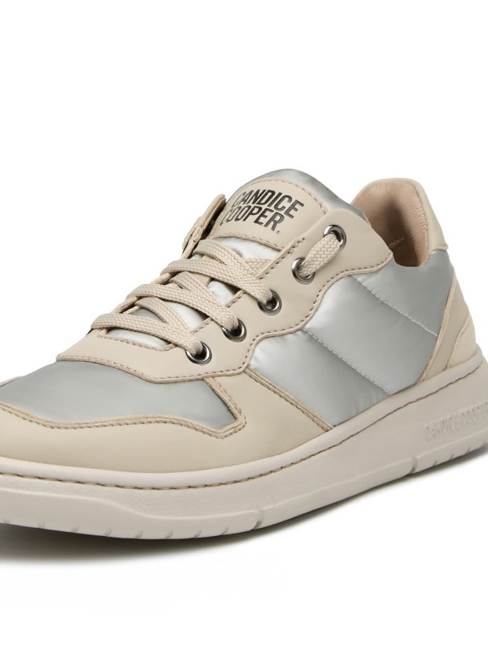 Shop Candice Cooper Sneaker In Nappa And Down Fabric In Beige