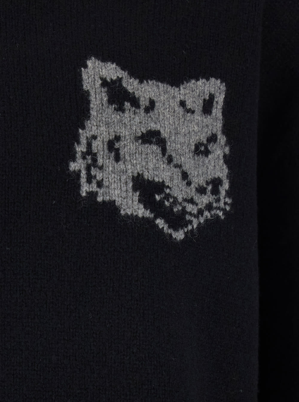 Maison Kitsuné Crew Neck Sweater With Large Fox Embroidery Black In Black
