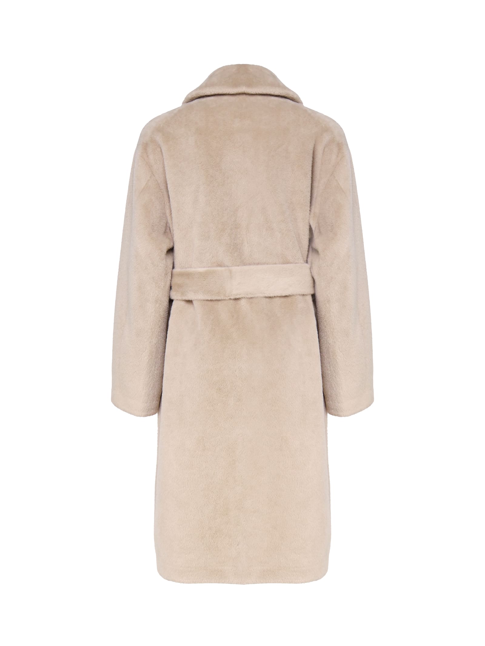 Shop Pinko Faux Fur With Sash Belt At The Waist In Beige