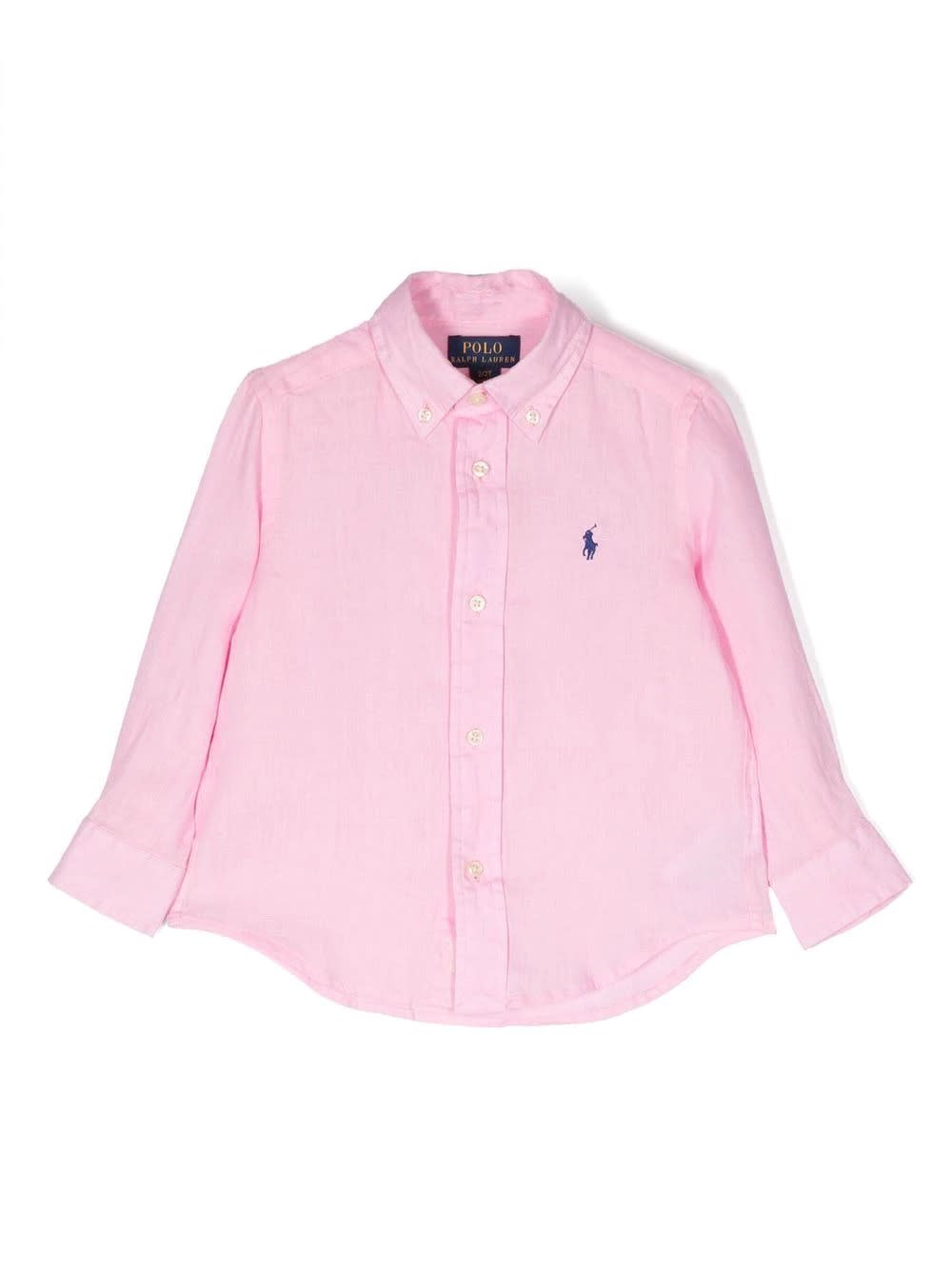 Ralph Lauren Pink Linen Shirt With Embroidered Pony