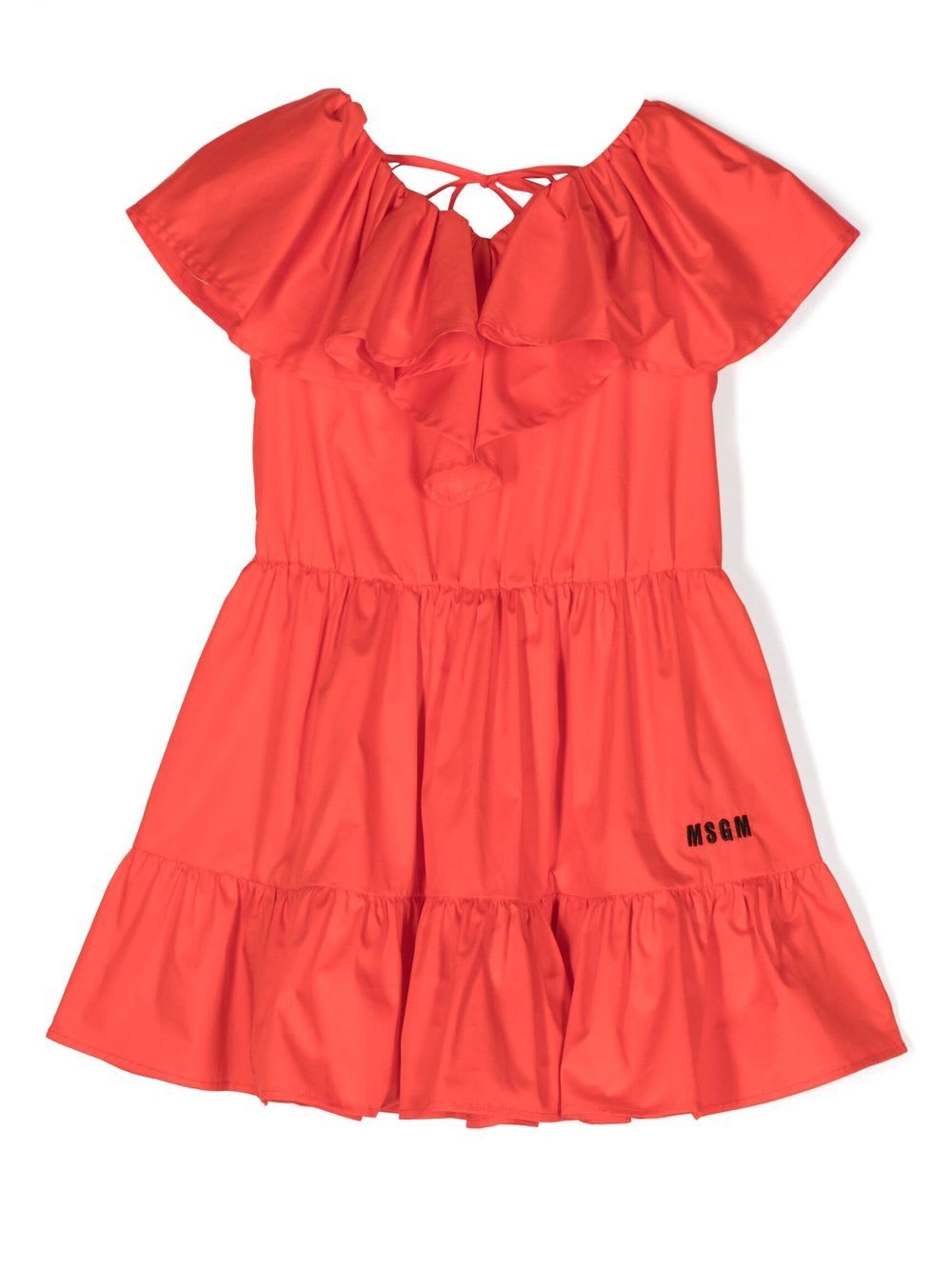 Msgm Ruffle-detail Dress In Red