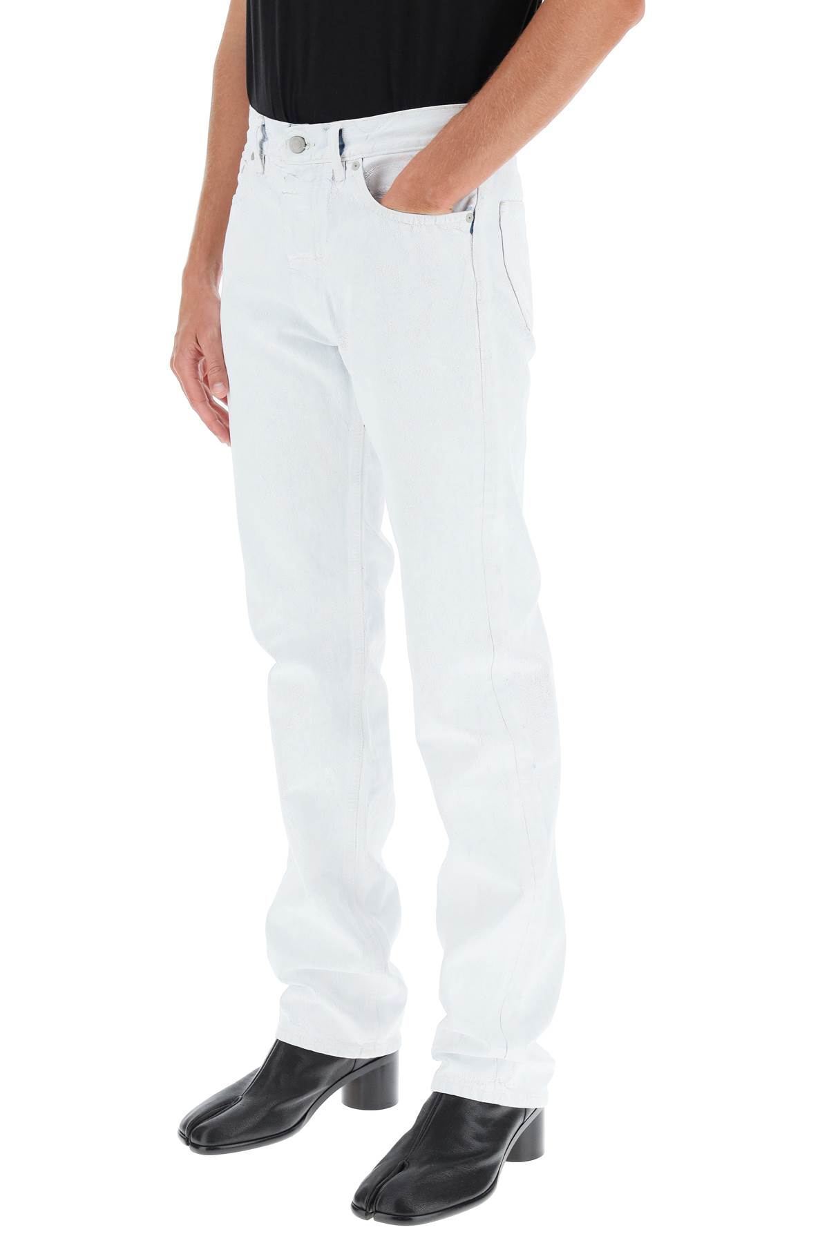 Shop Maison Margiela Paint Effect Denim Jeans In White Paint