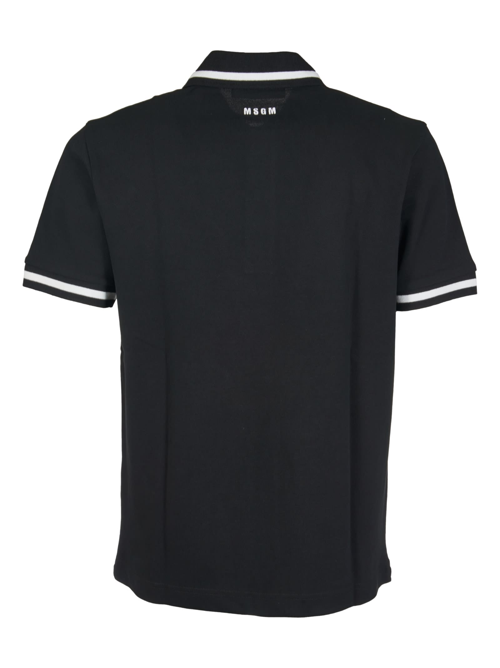 Msgm Cotton Polo With Short Sleeves And Contrasting Collar In Black