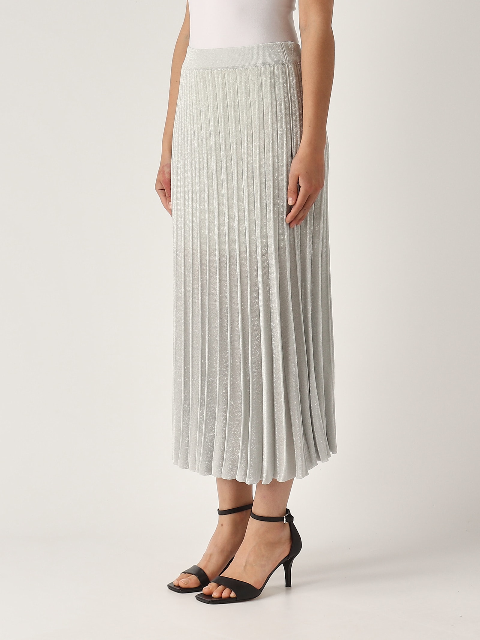 Gran Sasso Gonna Plisse Lurex Skirt In Gray
