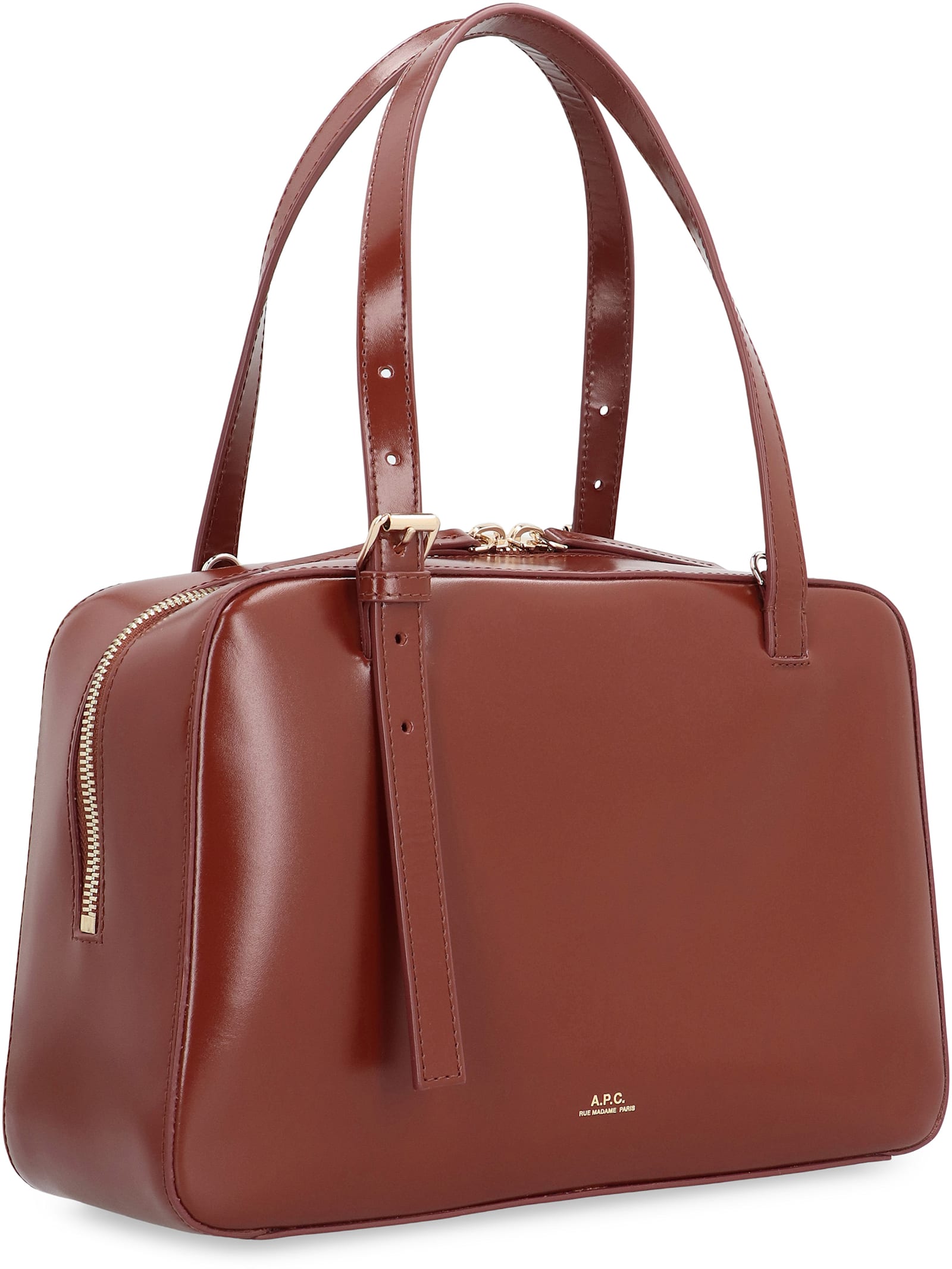 Apc A.p.c. Structured Shoulder Bag With Top Zip Closure In Brown