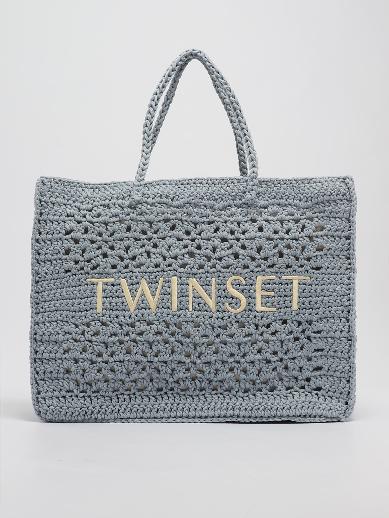 Shop Twinset Poliester Tote In Cielo