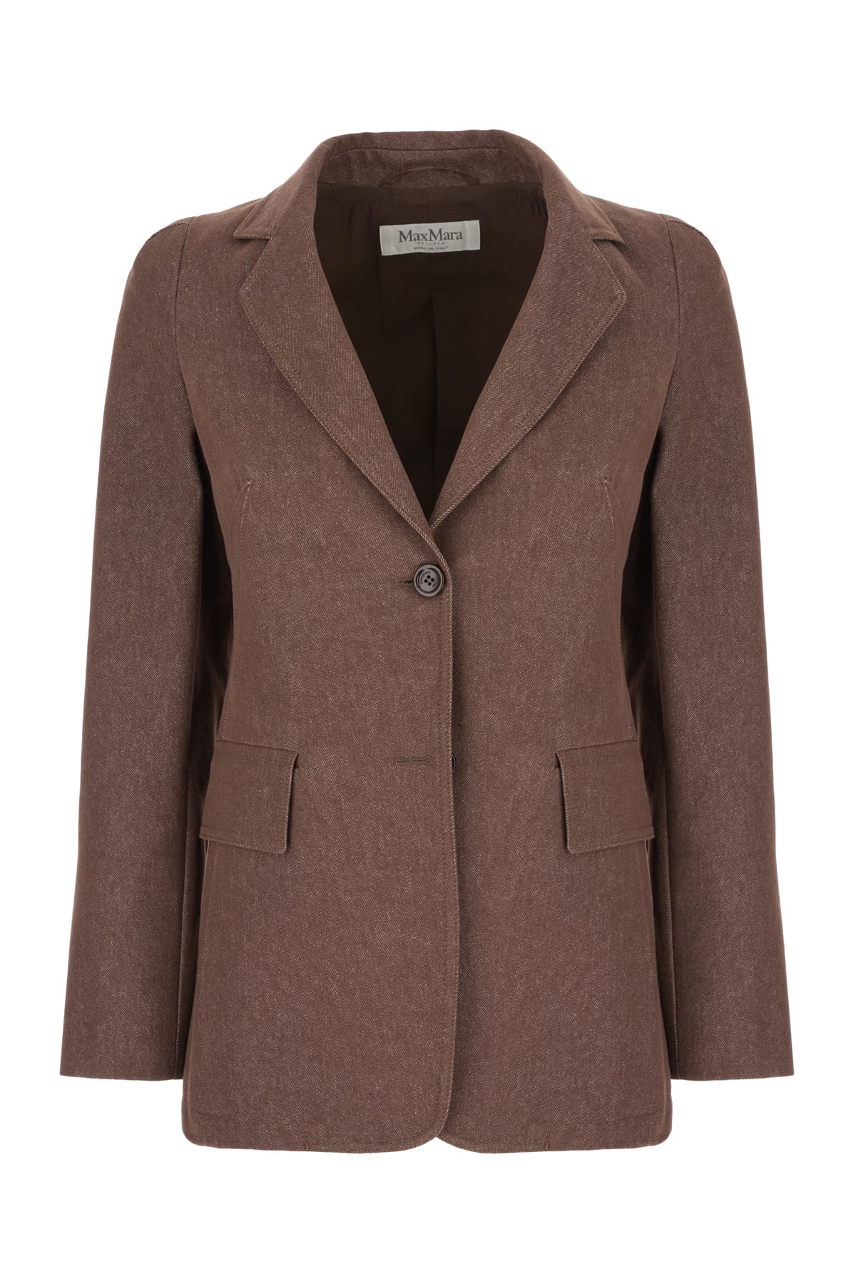 Max Mara Cotton Blazer With Notched Lapel And Flap Pockets In Brown