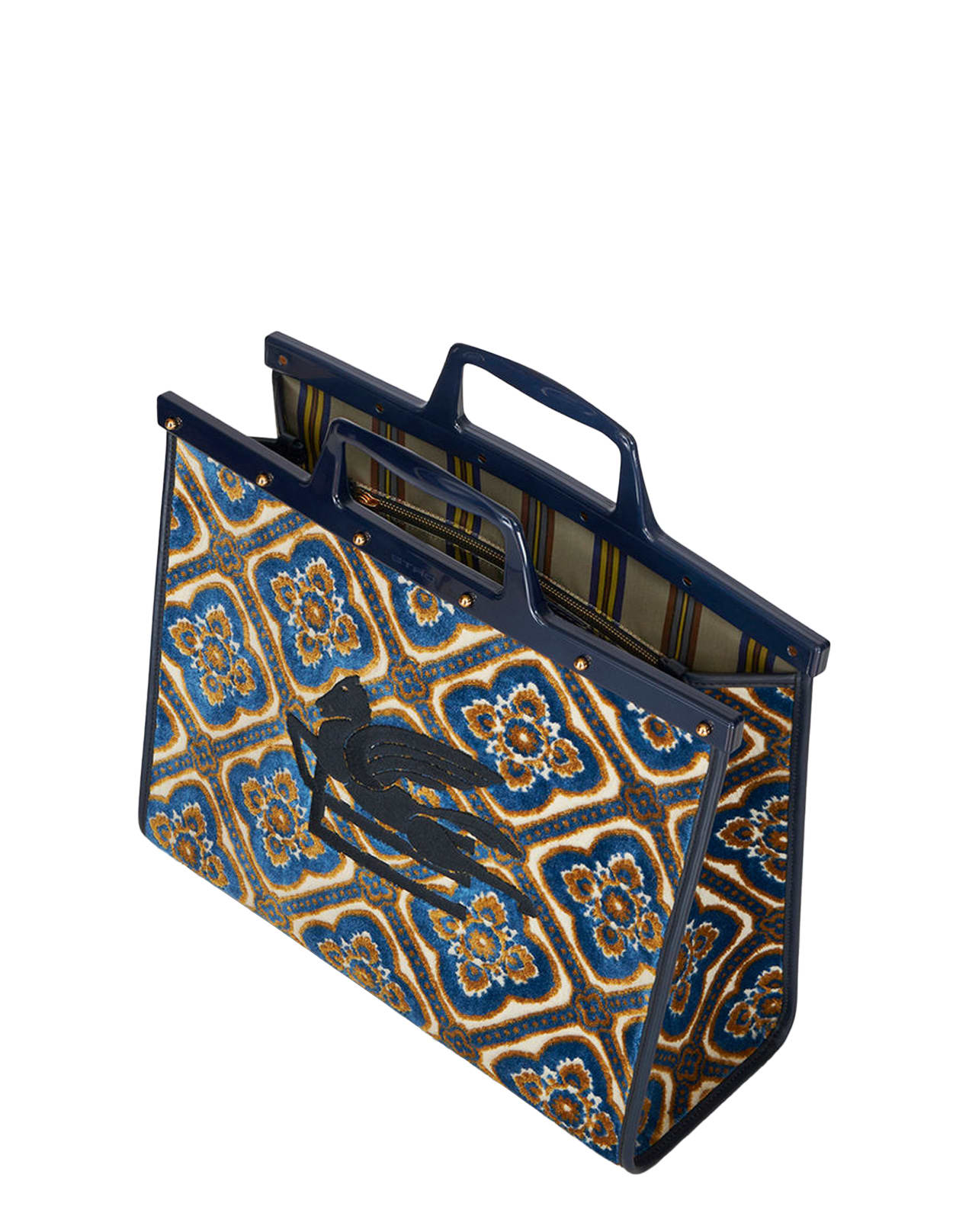 Shop Etro Navy Blue Jacquard Medium Love Trotter Bag