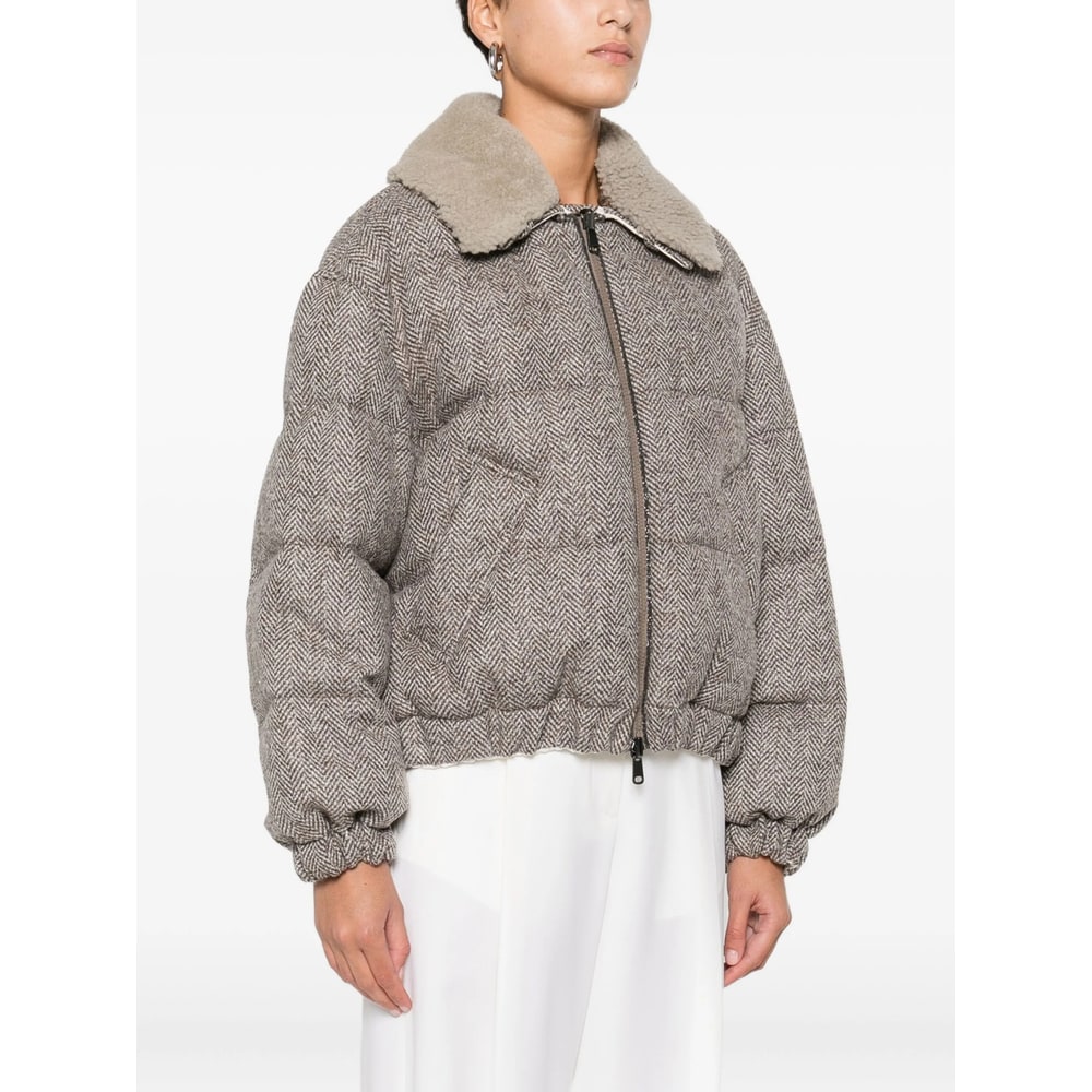 Brunello Cucinelli Wool-blend Down Jacket In Gray