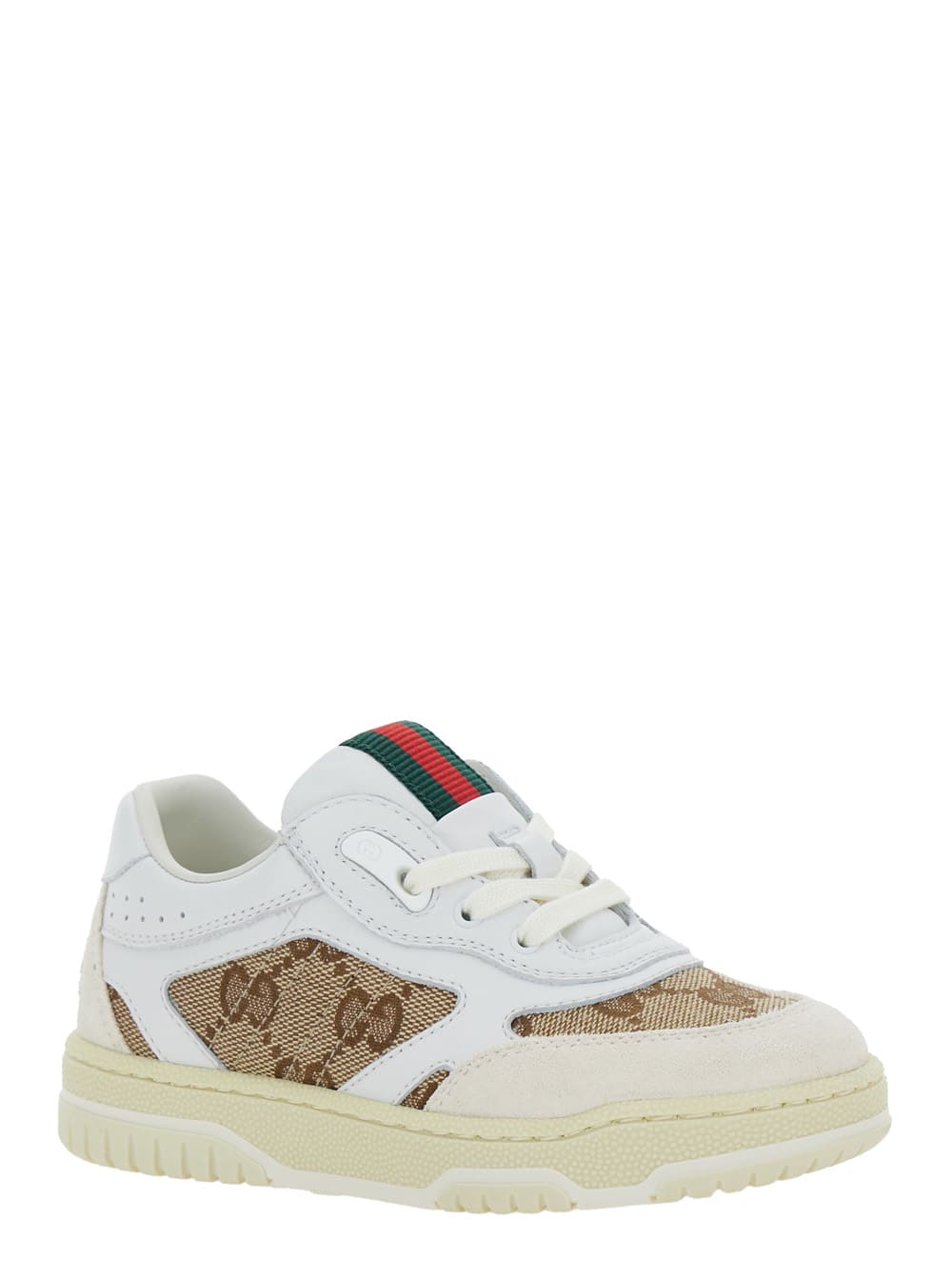 Shop Gucci Sneaker With Gg Motif And Web Detail In Leather Boy In White