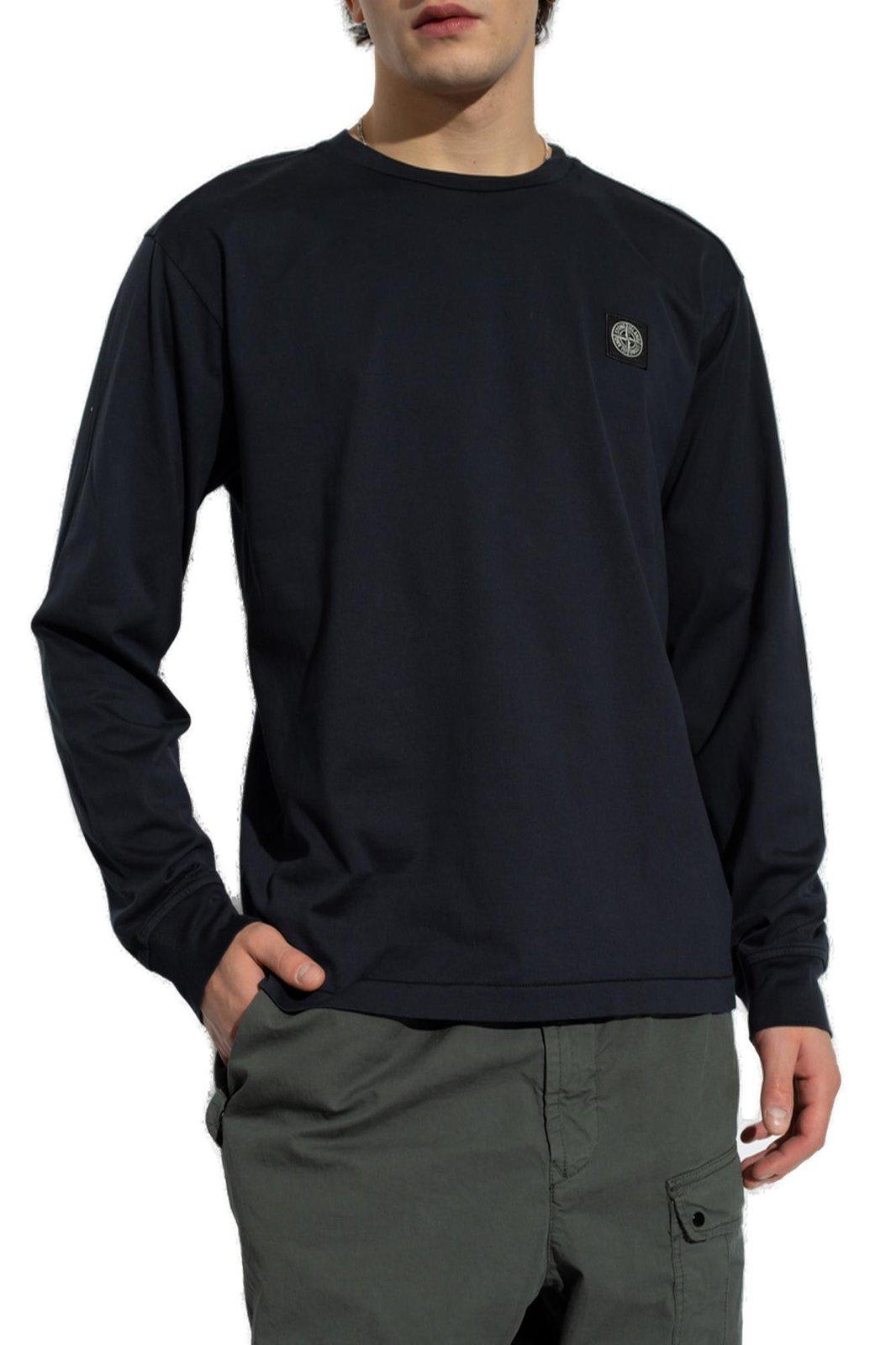 Shop Stone Island Long-sleeved Logo Patch T-shirt In Blue