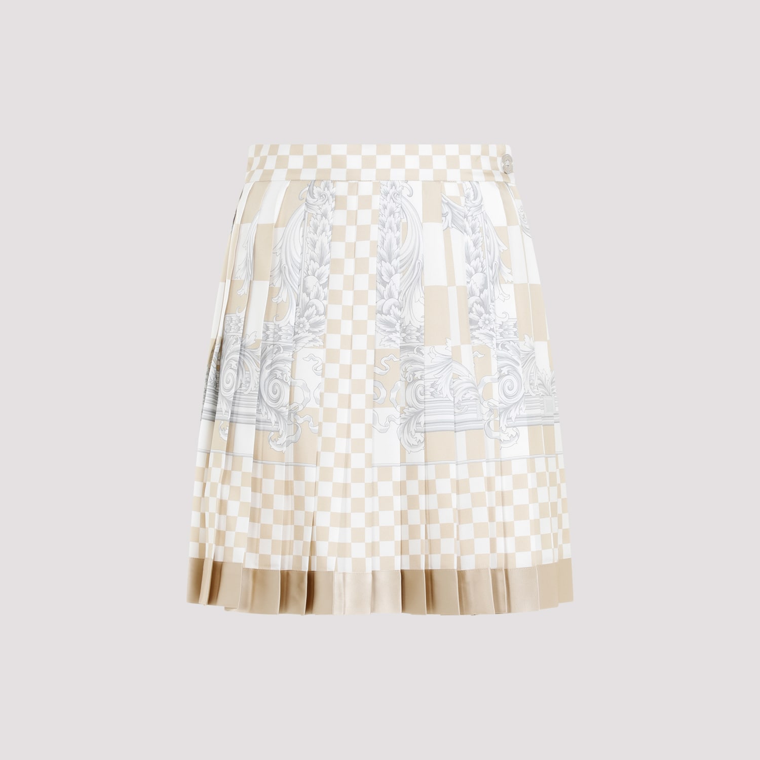 Shop Versace Damier Print Skirt In Light Sand