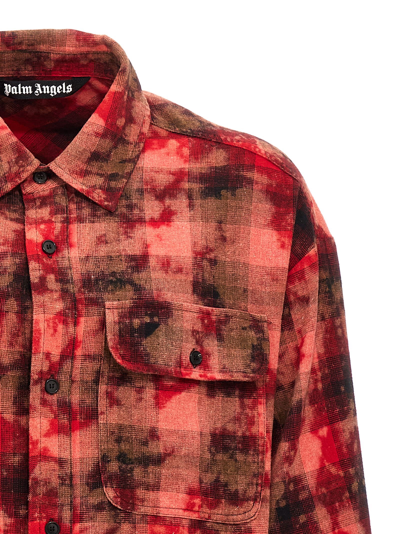 Shop Palm Angels Embroidered Flannel Oversize Shirt In Red Off White