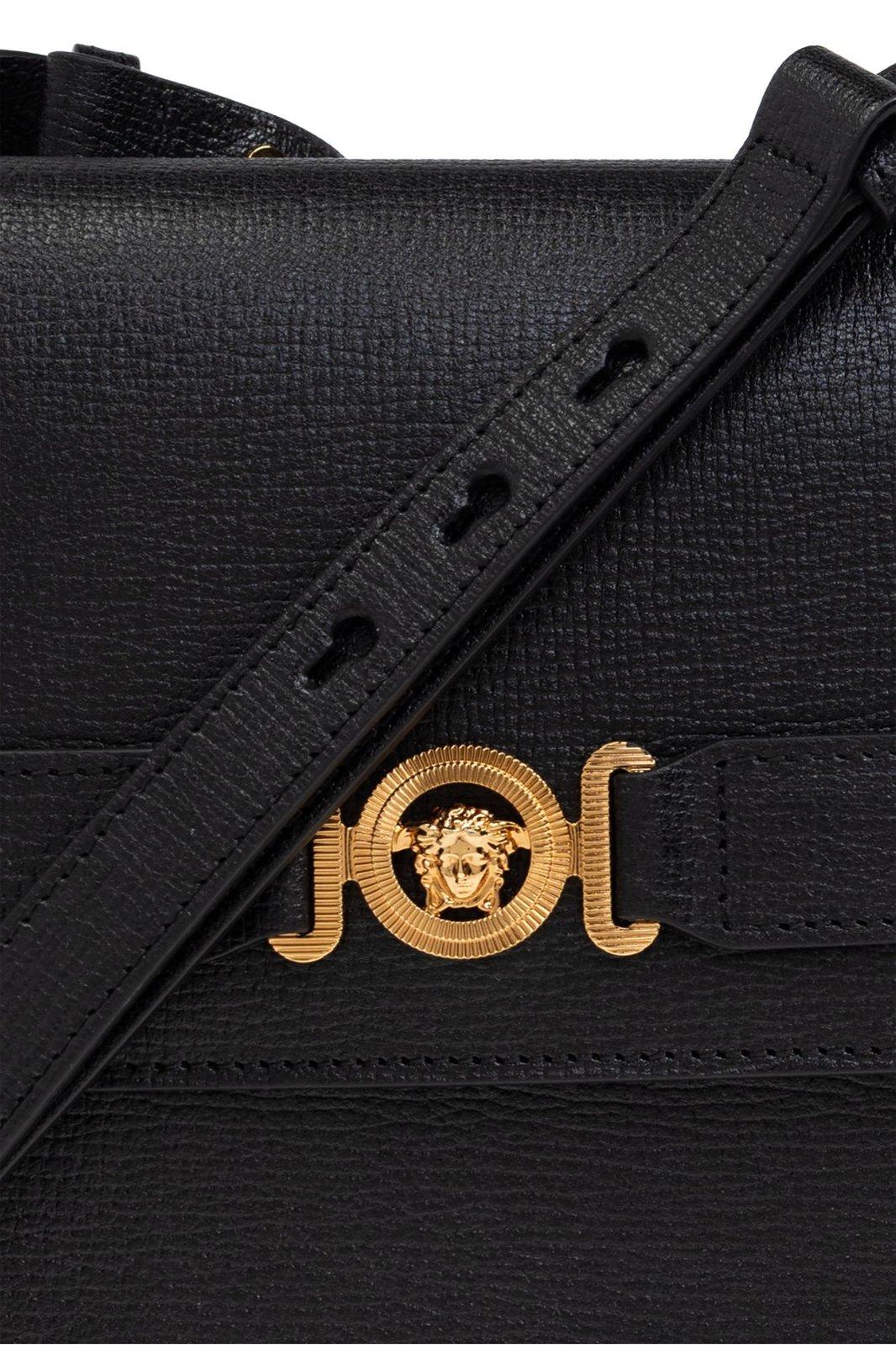 Versace Medusa Biggie Foldover Top Crossbody Bag In Blackgold