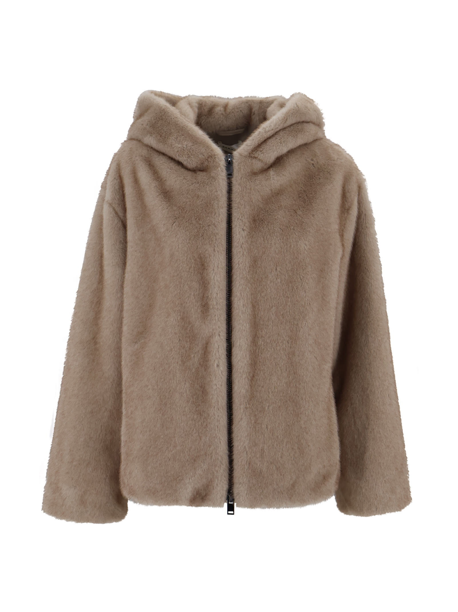 P.a.r.o.s.h Cozy Faux Fur Hooded Jacket In Brown