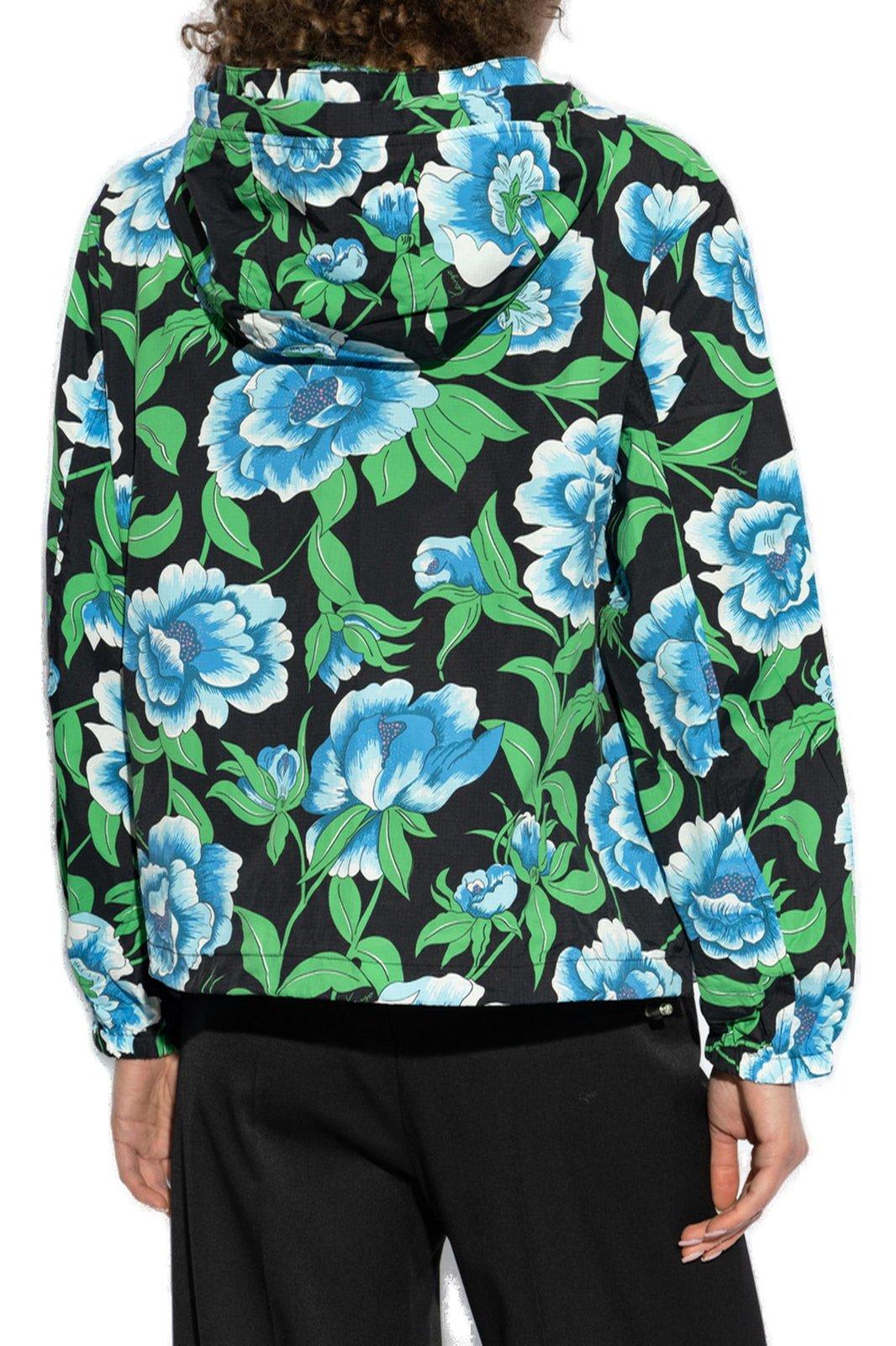 Kenzo Peonies Print Windbreaker Jacket In Black