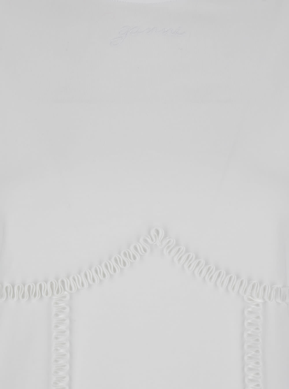 Ganni White Crewneck T-shirt With Front Embellishments And Rear Bow Closure In Cotton Woman