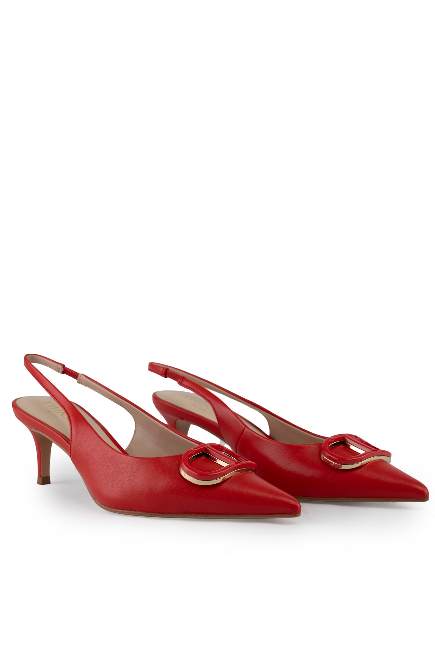 Twinset Leather Sling Back Pumps With Oval-t Logo In Coralline