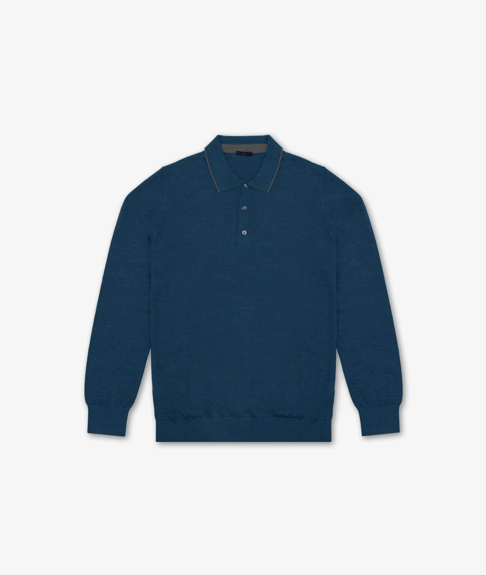 Larusmiani Long Sleeve Polo Shirt Sweater In Blue