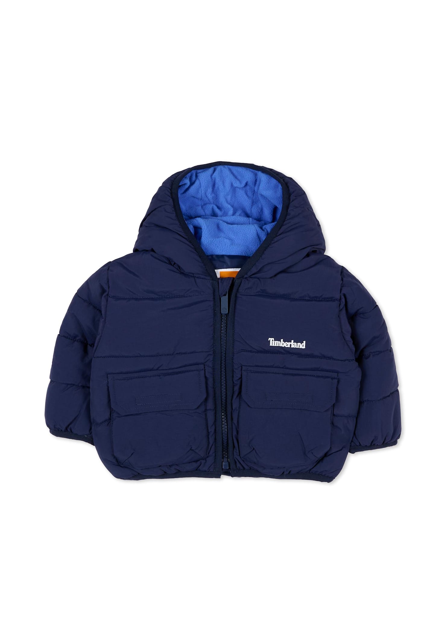 Timberland Blue Down Jacket For Baby Boy With Logo In Blue