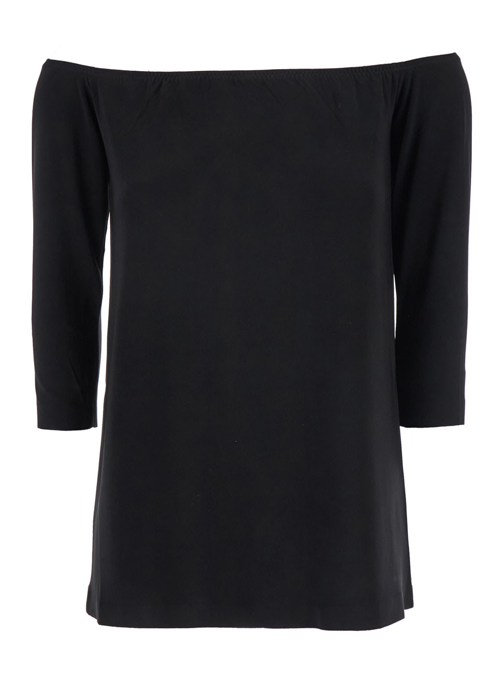 Black Off-shoulder Top With Boat Neckline In Tech Fabric Stretch Woman