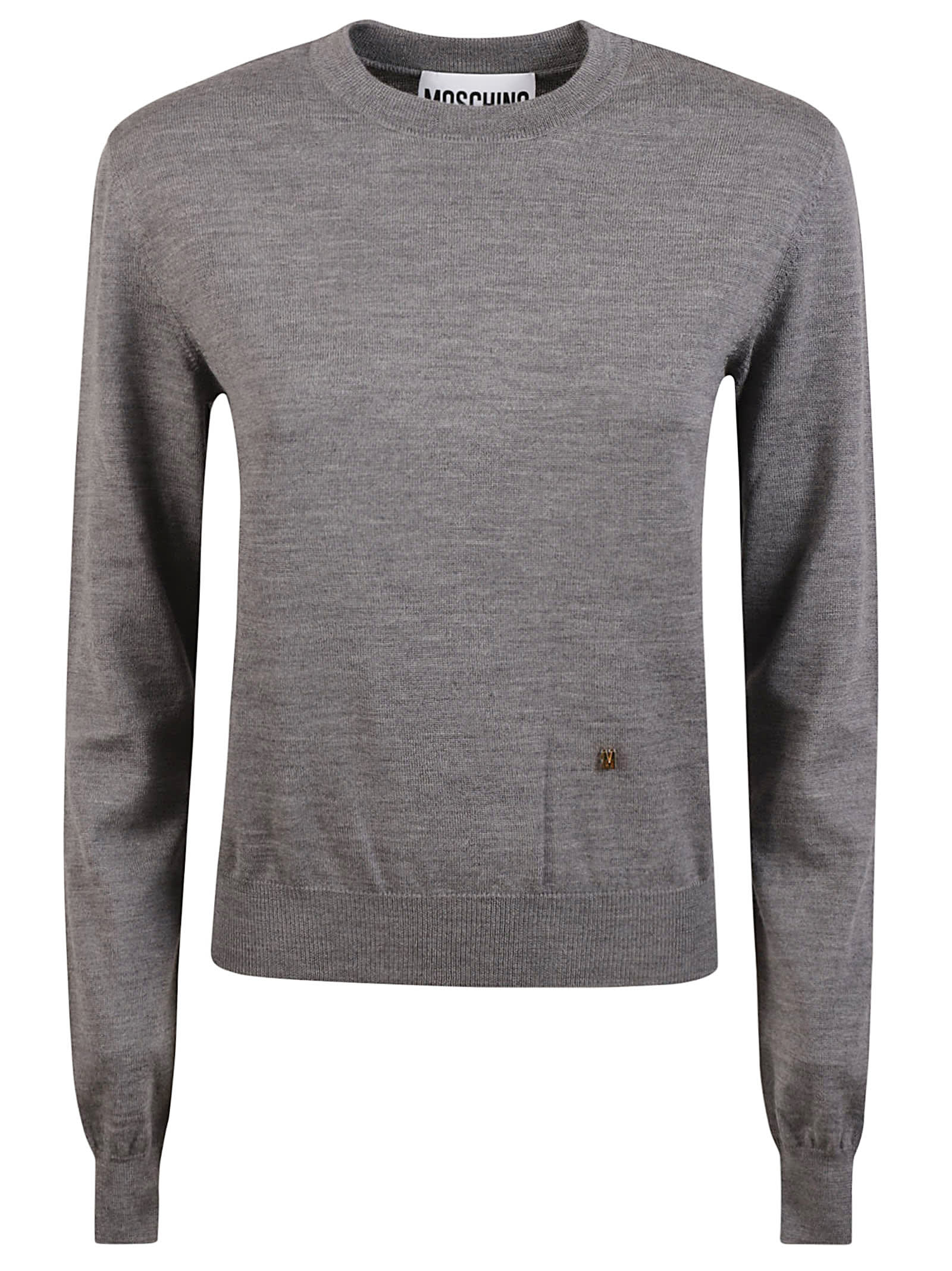 Shop Moschino Rib Trim Plain Sweater In Grey