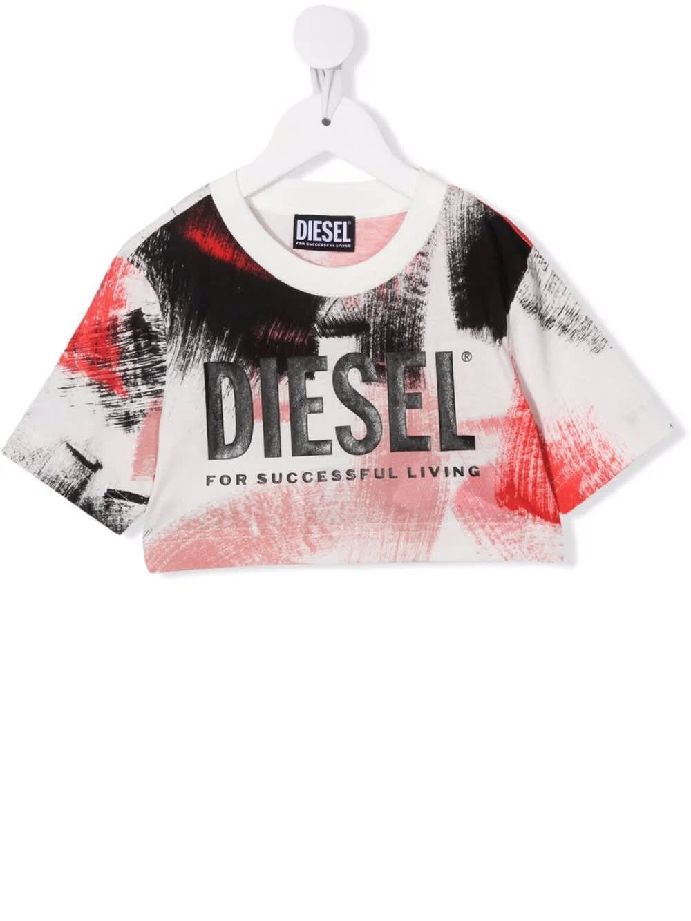 Diesel Kids brushstroke Effect Crop T-shirt With Printed Logo