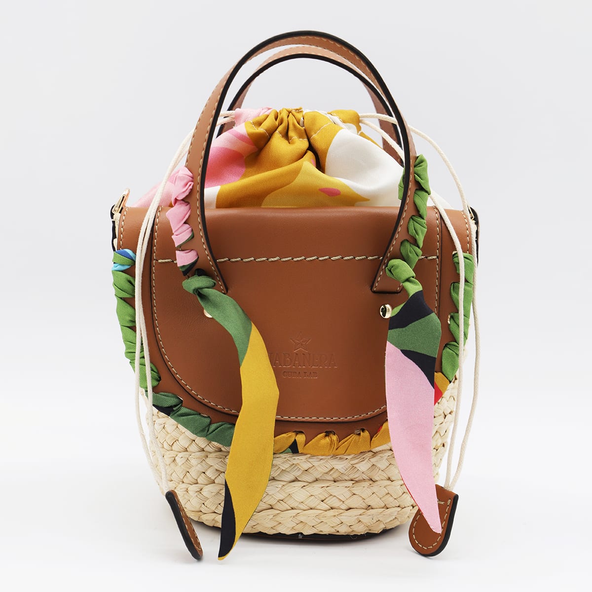 Cuba Lab Brown Leather Habanera Silk Satchels Bag In Brown
