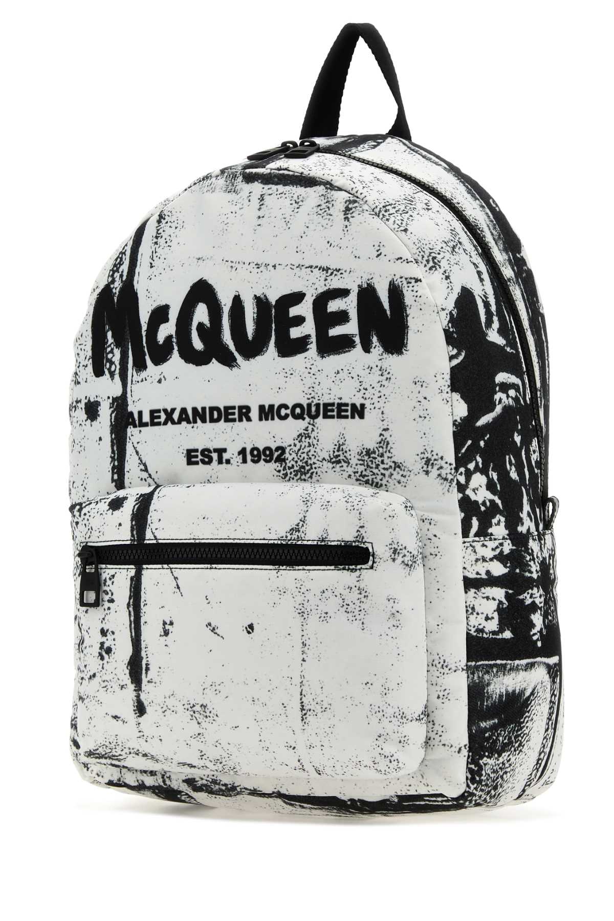 Shop Alexander Mcqueen Printed Nylon Metropolitan Backpack In Blackwhite