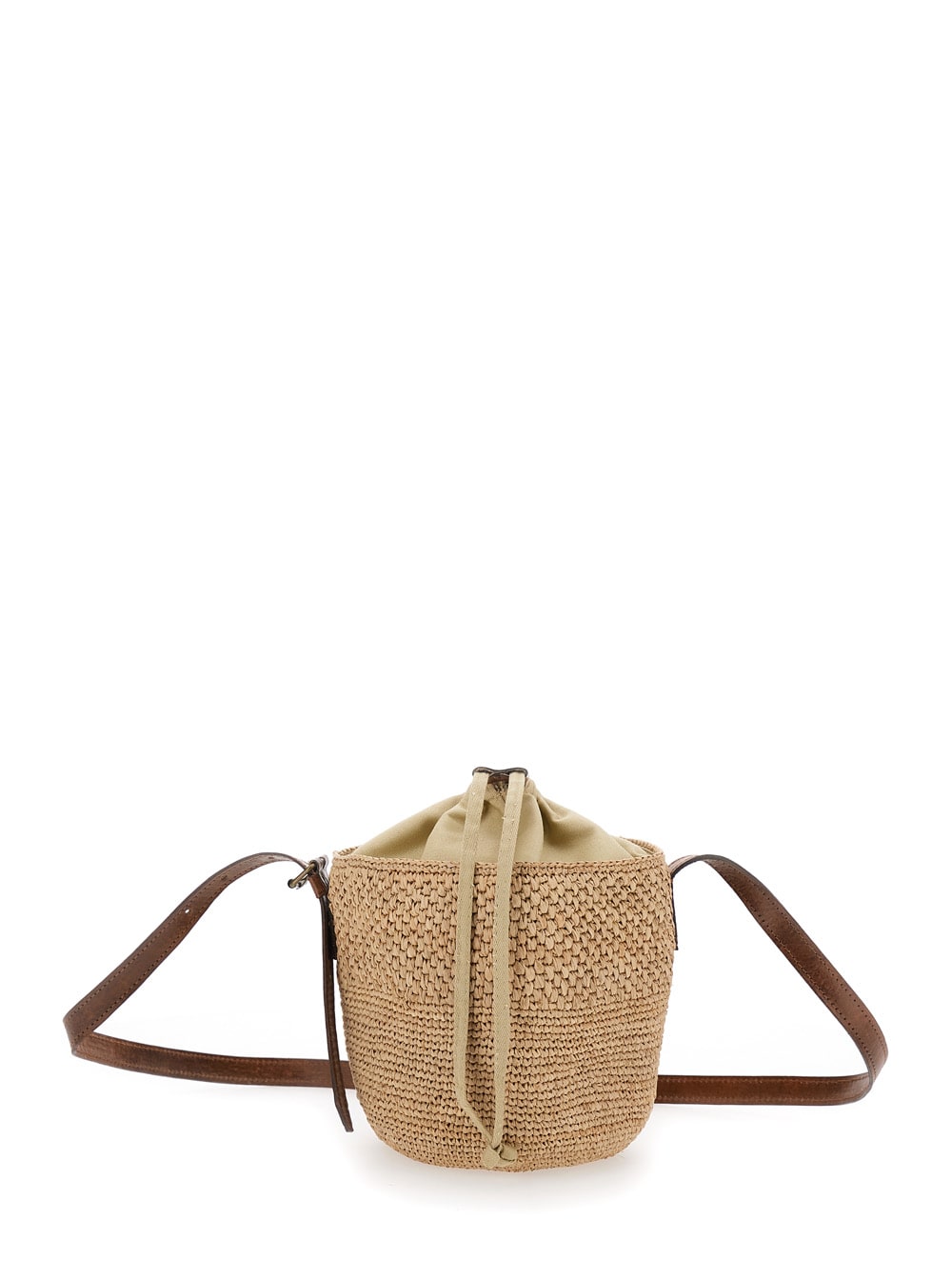 Ibeliv Maika Beige Bucket Bag With Top Closure With Drawstring In Raffia Woman