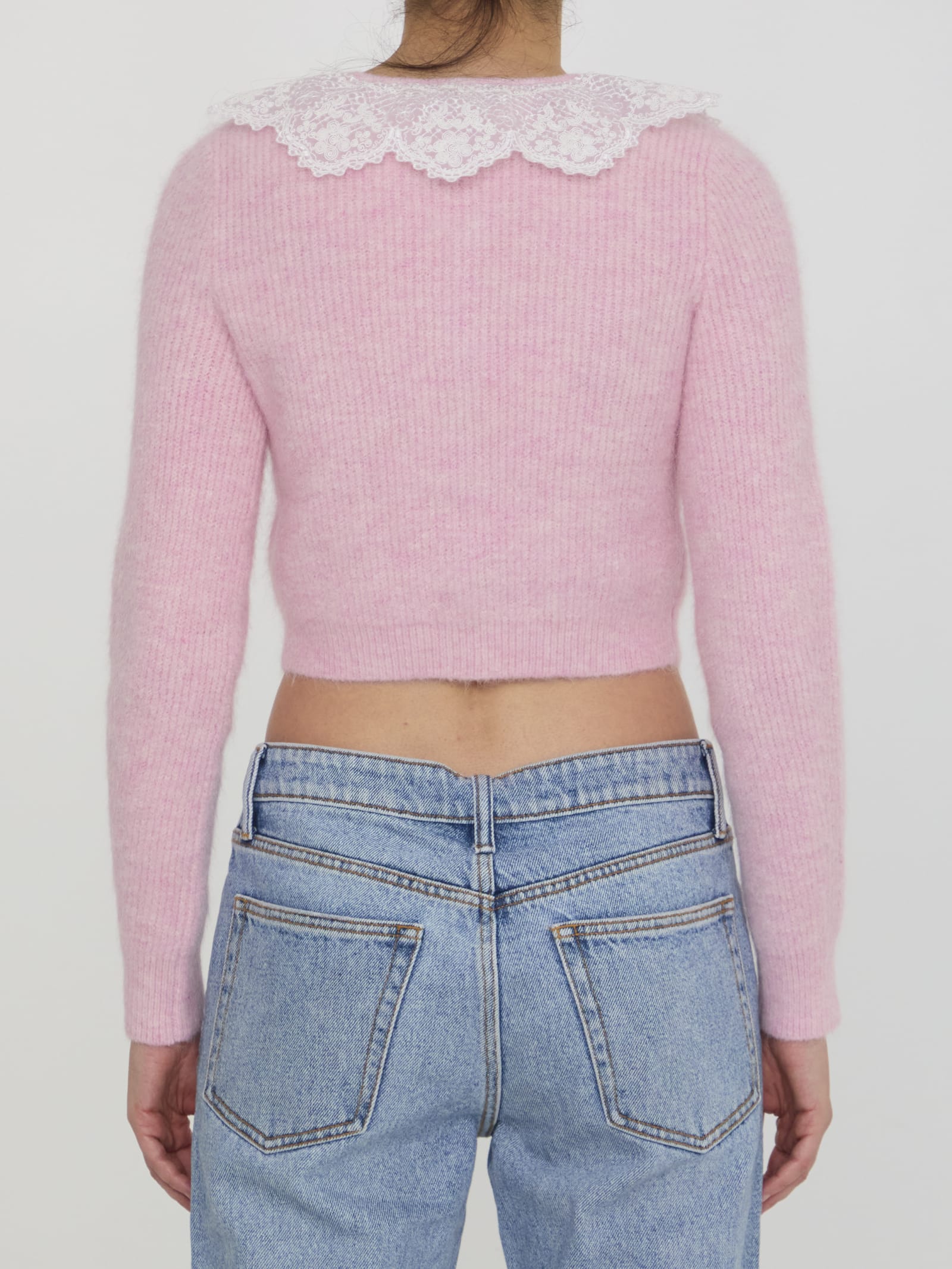 Shop Self-portrait Fluffy Knit Cardigan In Pink