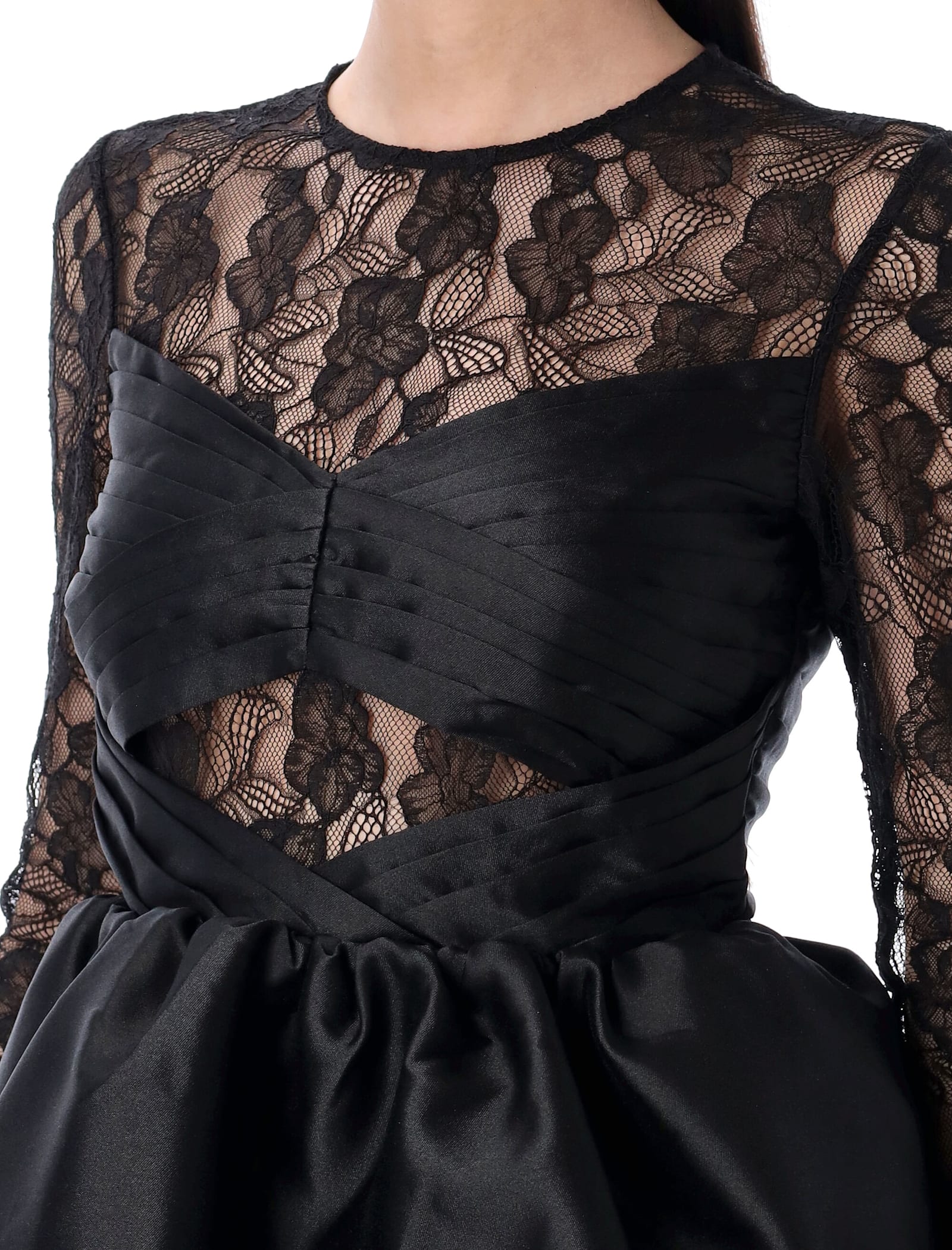 Self-portrait Taffeta Lace Mini Dress In Black